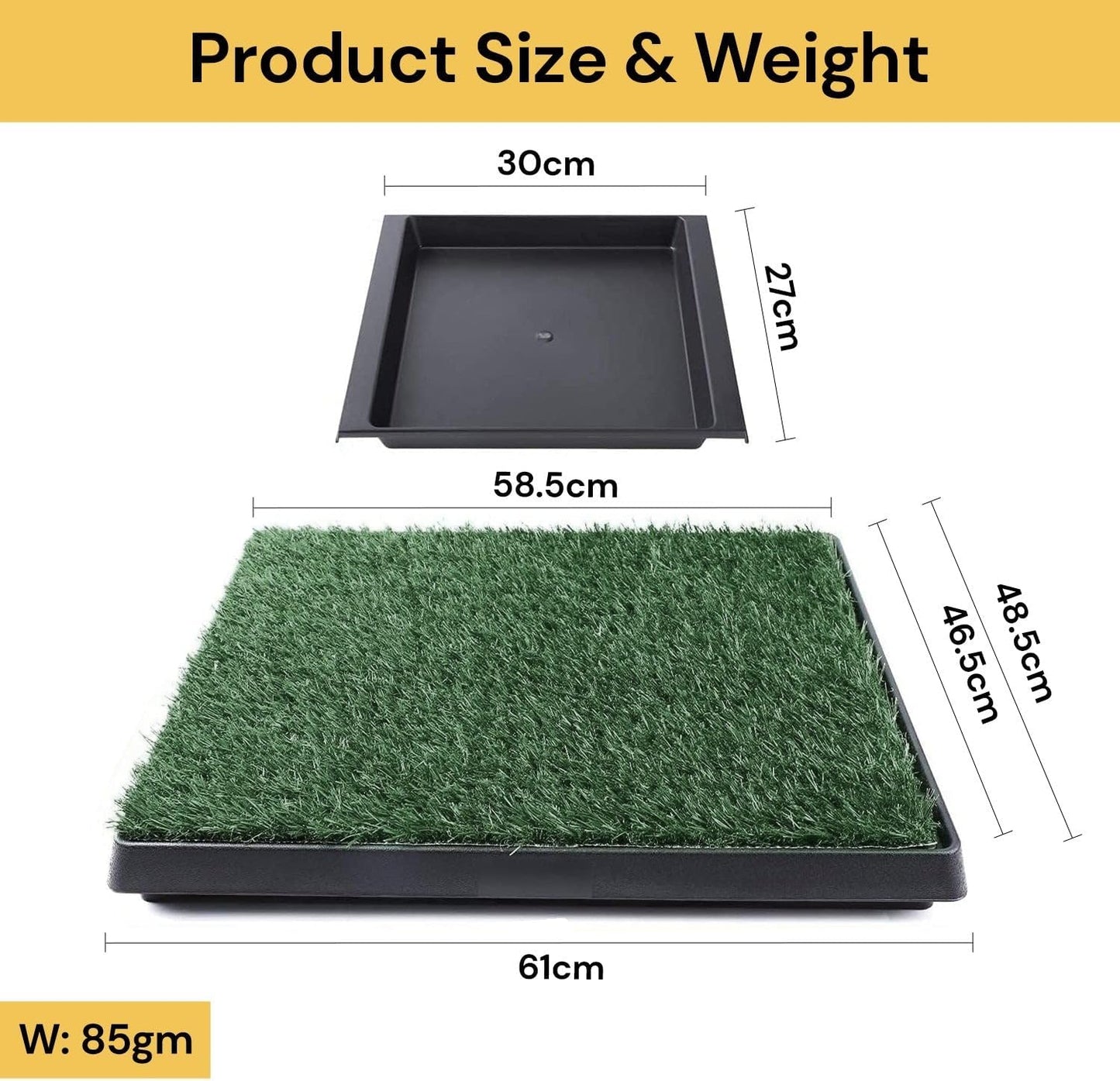Dog Grass Pad with Tray Large, Puppy Turf Potty Reusable Training Pads with Pee Baffle, Artificial Grass Patch for Indoor and Outdoor Use, Ideal for Small and Medium Dogs