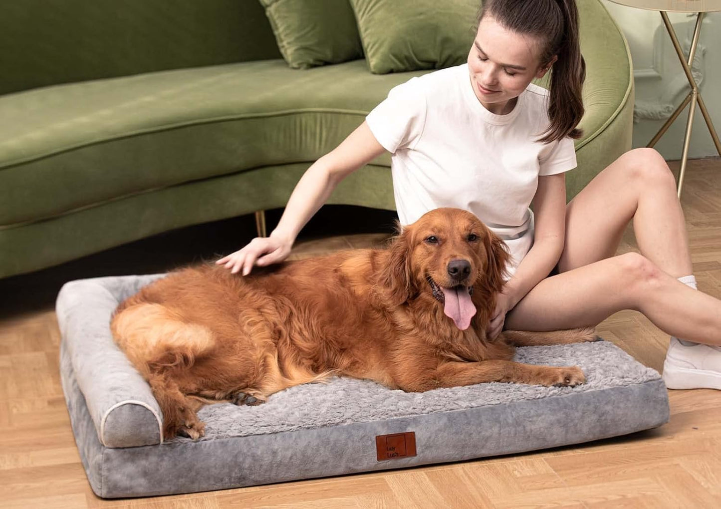 Lazy Lush Bolster Dog Bed for Extra Large Dogs, Memory Foam Orthopedic L-Shape
