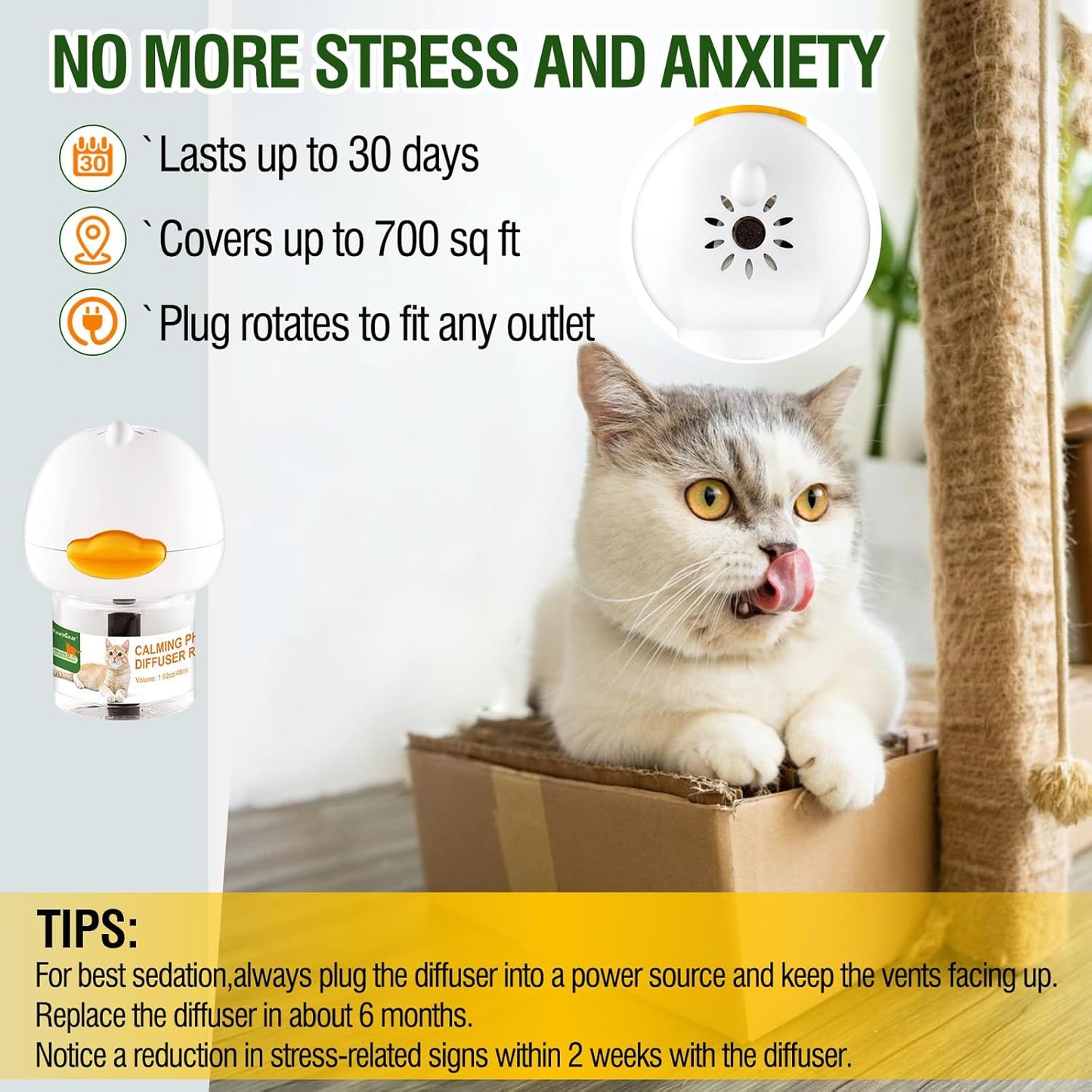 Cat Calming Pheromone Diffuser and Spray,Relieve Anxiety Stress Reduce Fighting and Scratching,Fits All Cats