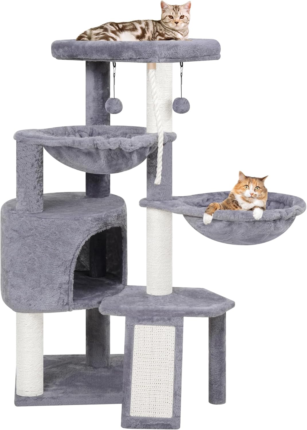 TWDEPART Cat Tree Tower with Scratching Posts,Activity Centre Climbing Tree Furniture with Cat Condo and Two Hammocks,Grey