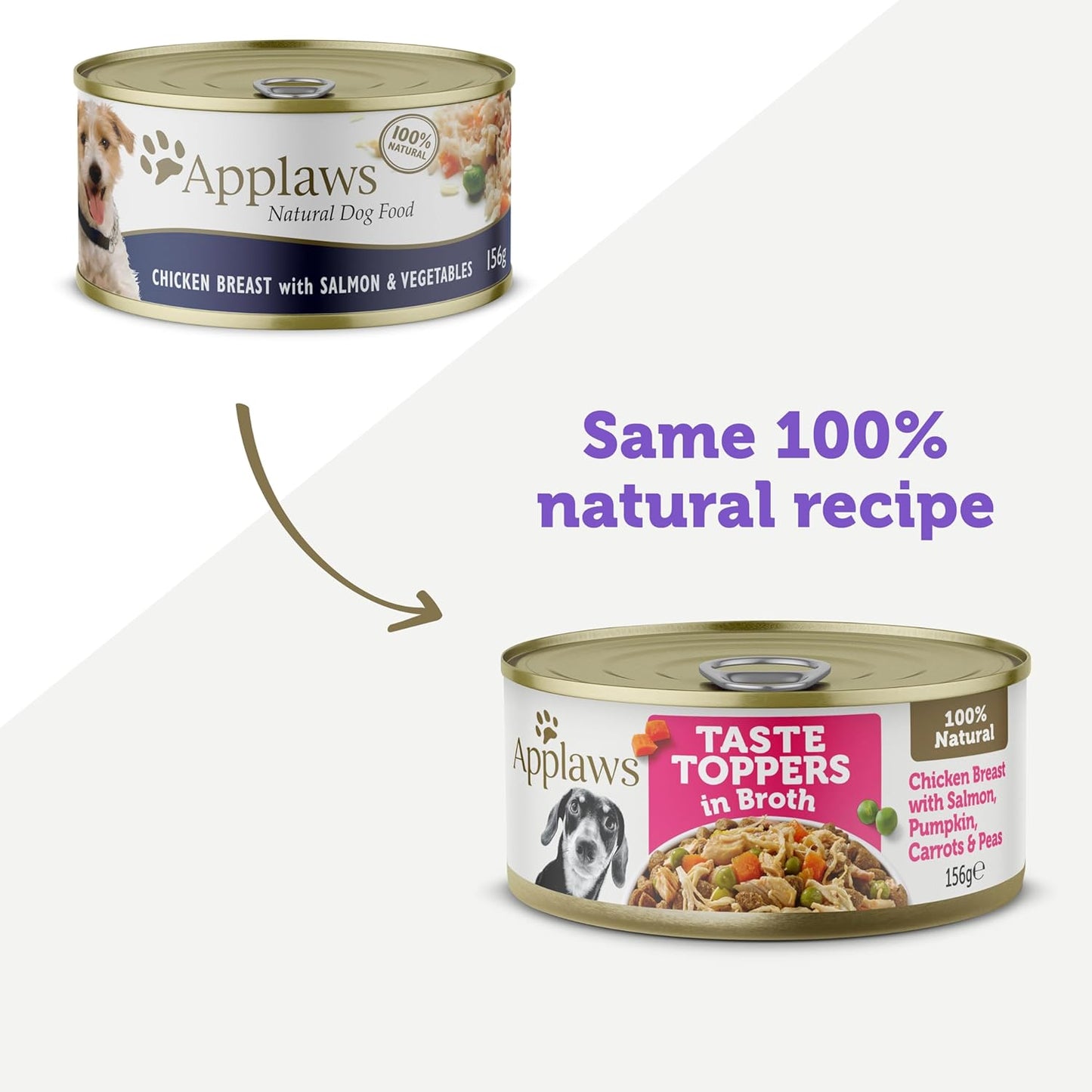 Applaws Taste Toppers 100% Natural Wet Dog Food Chicken Breast with Salmon & Vegetables in Broth Tin 156g (Pack of 16), Limited Ingredients Pet Food