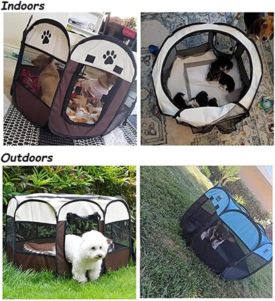 Pet Playpen Dog Tent, 114x114x58cm Foldable Portable Soft Dog Exercise Pen (Large, Brown)