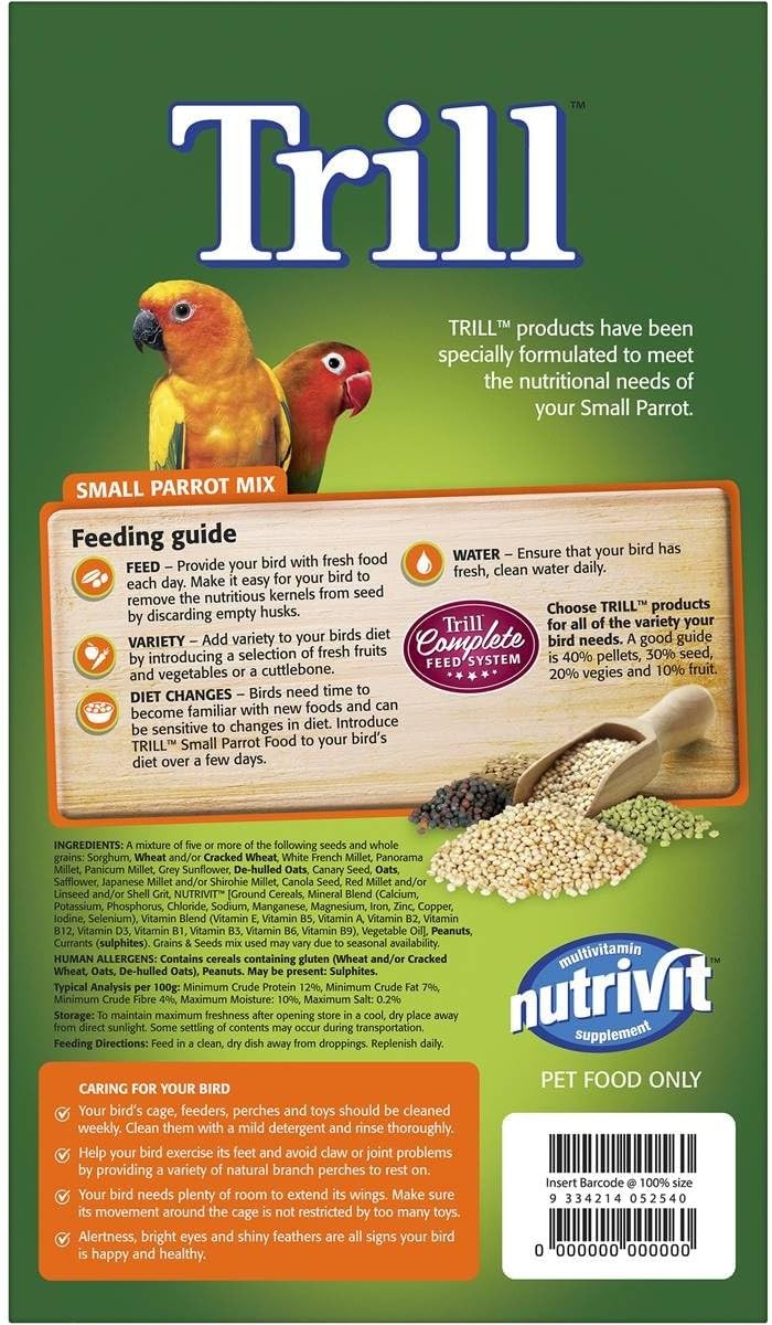 Trill Small Parrot Seed Mix Bird Food 1.8 kg