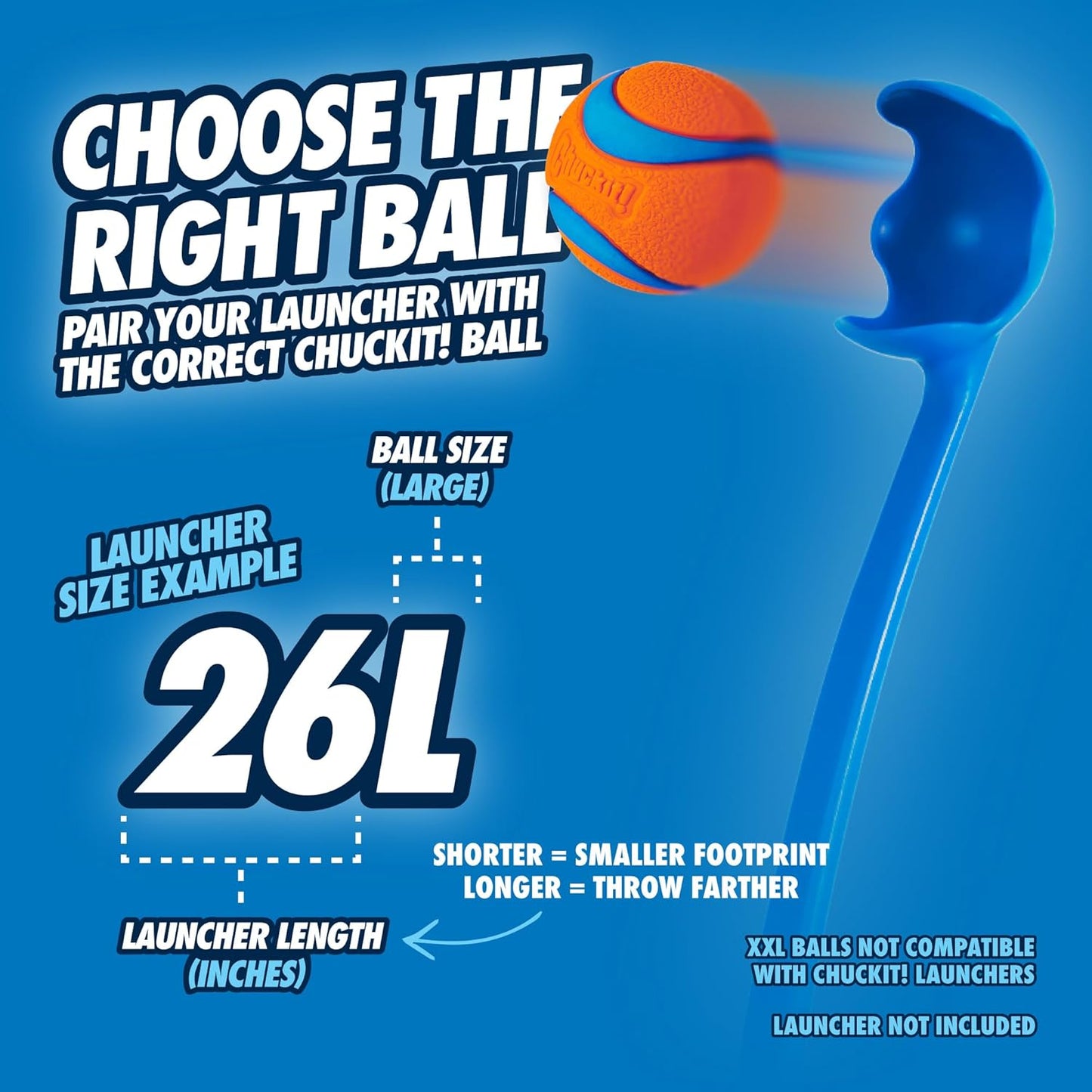 ChuckIt! Sport 26L Dog Ball Launcher, 26" Length, Includes Large Ball (3") for Dogs 60-100 Pounds