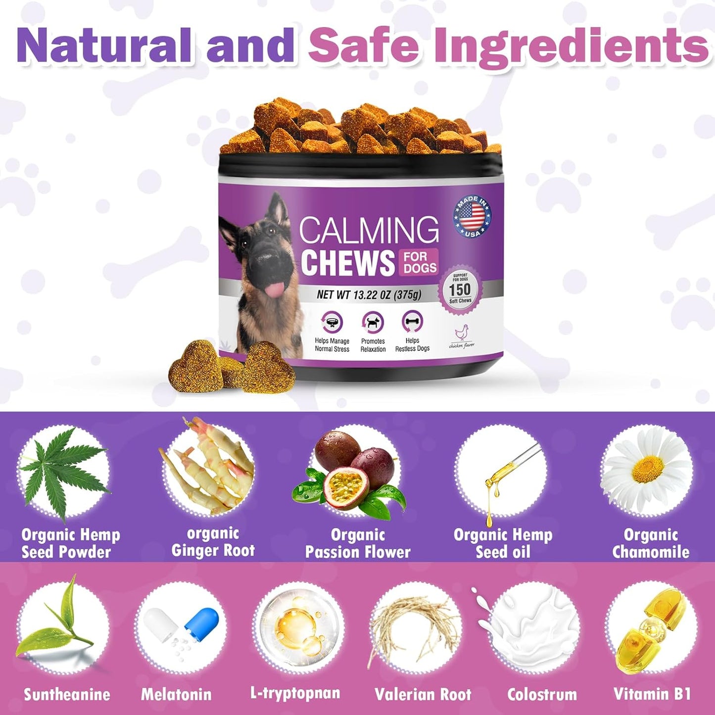 Hemp Calming Chews for Dogs 150PCs Dog Calming Treats and Bites with Hemp Oil - Anxiety and Stress Relief