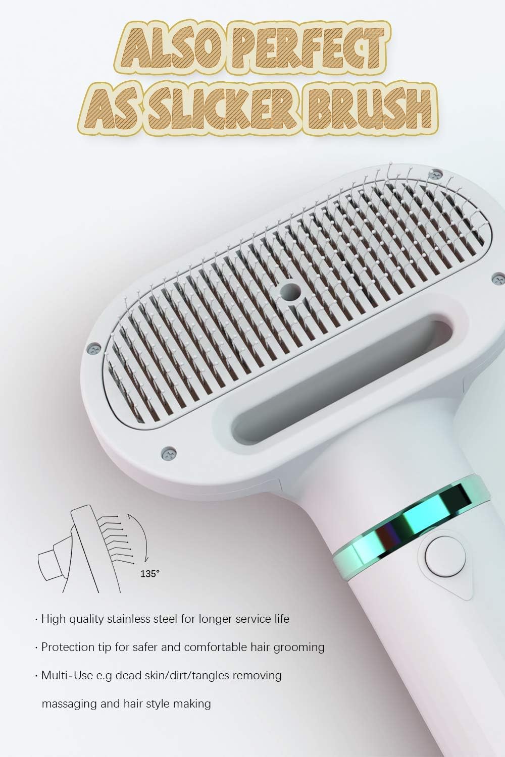 Pet Hair Dryer with Dog Slicker Brush, 2-IN-1 Pet Grooming Brush Dog