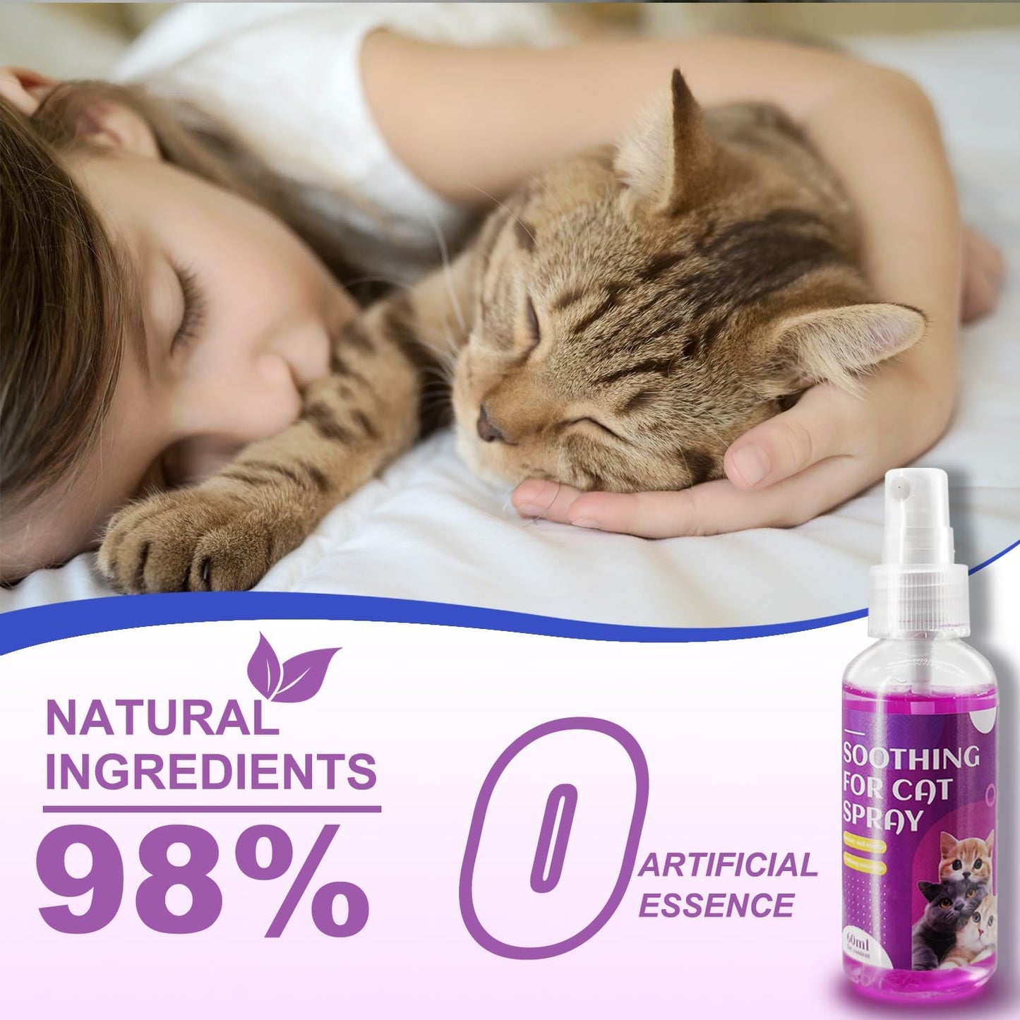 Cat Calming Spray, Natural Calming Solution for Cats Cat Pheromone Calming Spray, Reduce Stress, Anxiety, Scratching, Hiding. Protect Furniture and Floors, Suit For Home, Travel, Vet Visits, 4 PACKS