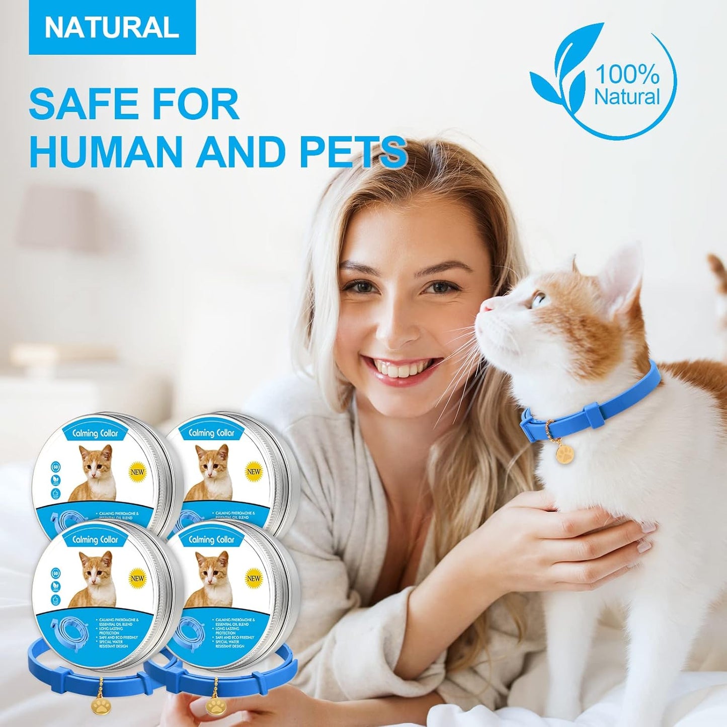 4 Pcs Cat Calming Collar Adjustable Lavender Scent Relaxing Cat Collar with 2 Pendant