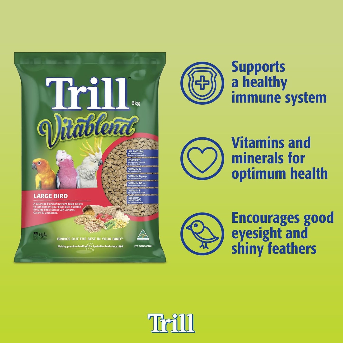 Trill Vitablend Large Bird Food 6kg, Pellets