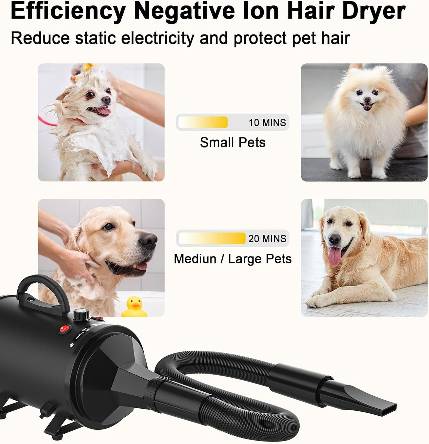 OPPSBUY Pet Hair Dryer With Heater - Home Dog Grooming Dryer With Adjustable Wind Speed
