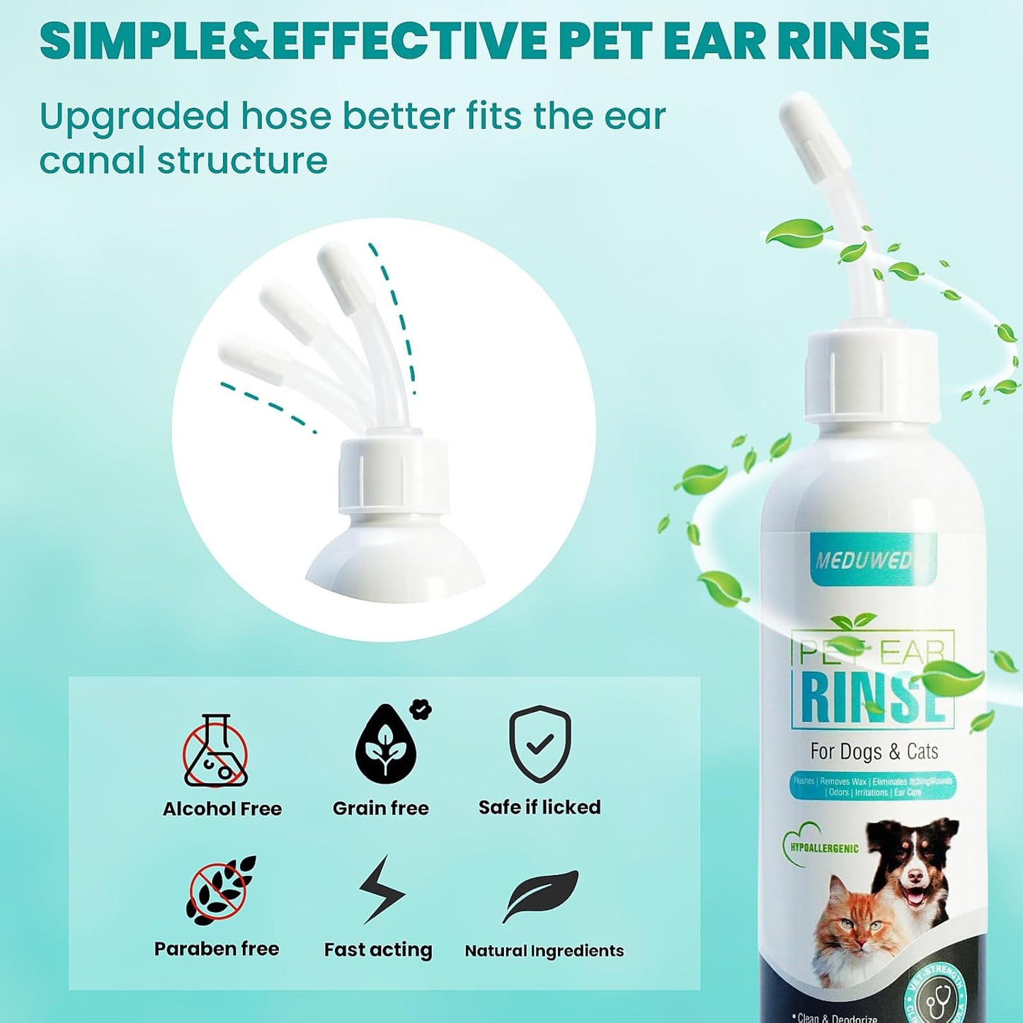 Dog Ear Cleaner, Dog Ear Care Liquid, Dog and Cat Ear Cleaner to Eliminates Ear Odour, 4 Fl oz