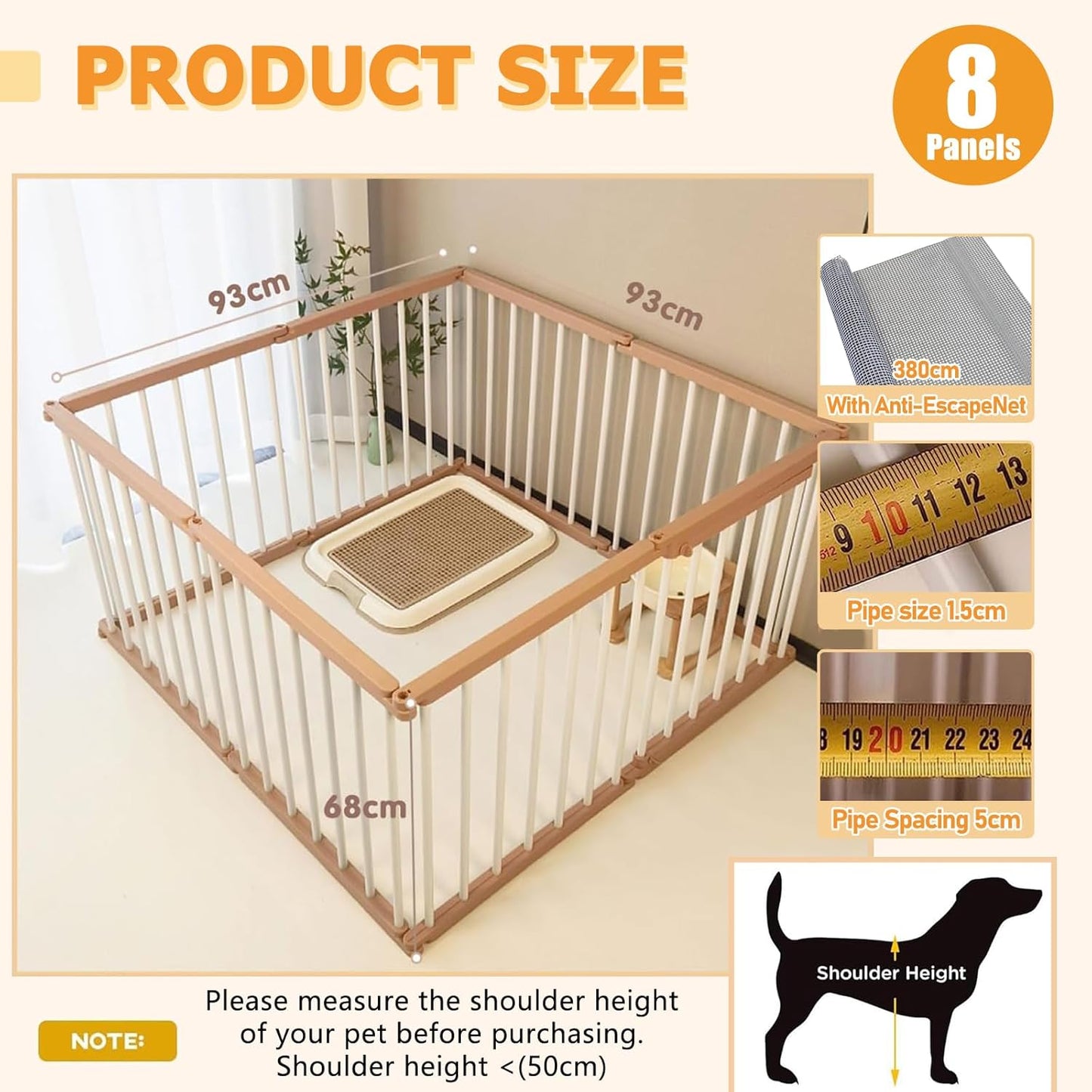 LIODUX Dog Playpen Indoor Pet Enclosure Fence Outdoor Portable Puppy Exercise Pen with Door 8/10 (8 Panels)