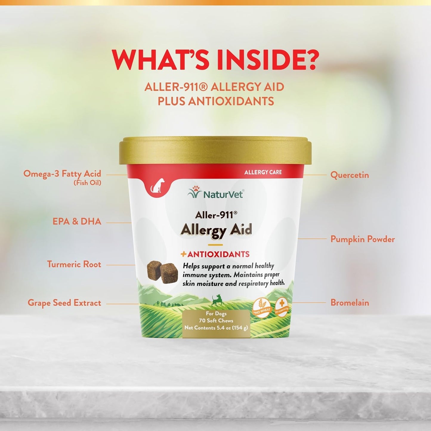 NaturVet Dog Allergy Relief Supplement - Soothes Itchy Paws, Eyes, Ears, Skin - Stops Itching, Licking, Scratching - Supports Seasonal Itching