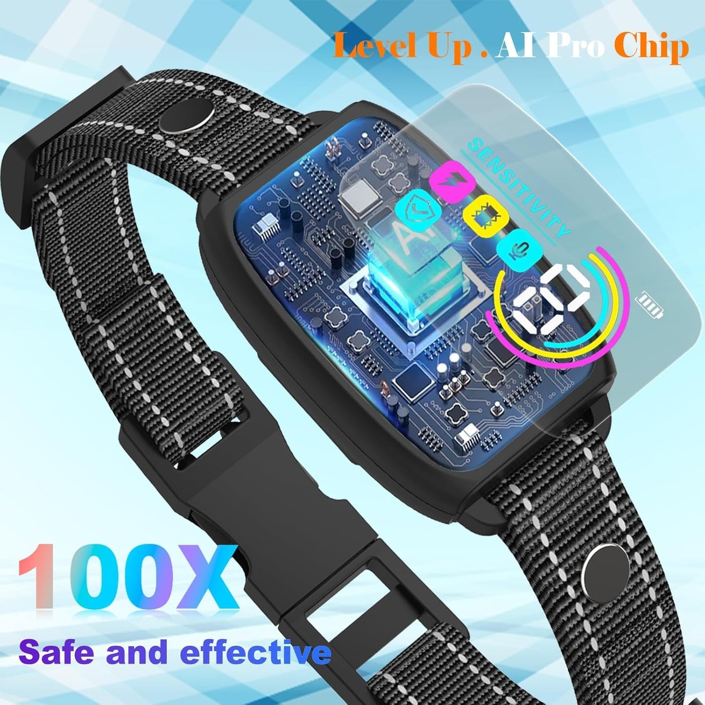 PZCC Anti Bark Collars for Dogs 8-120lbs - IP67 Waterproof Bark Collar with LCD