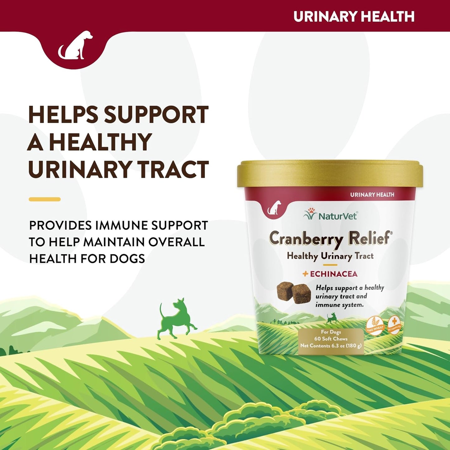 NaturVet CRANBERRY RELIEF + Echinacea Soft Chew Dogs Urinary Tract (CUP) - 60 ct