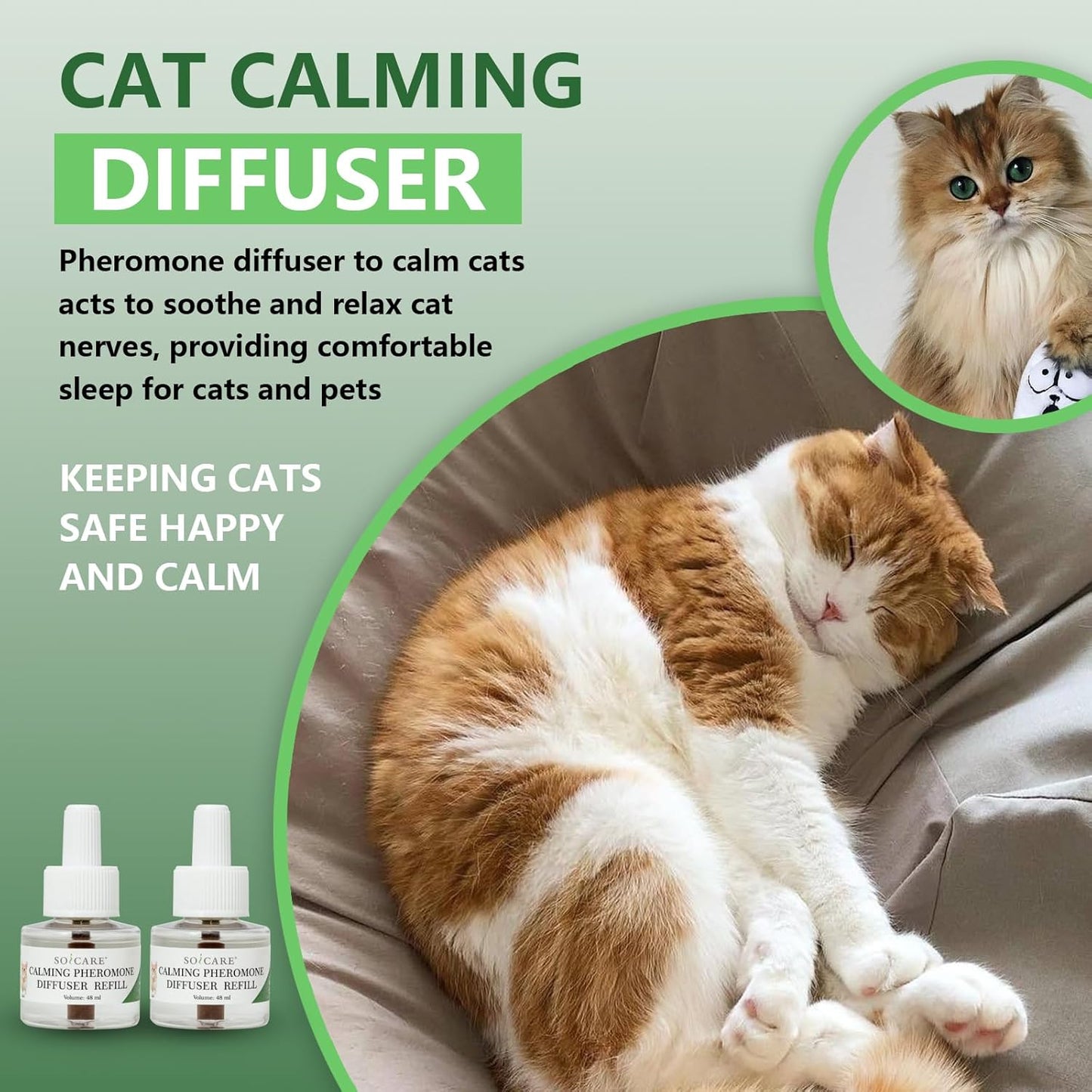 SOICARE Cat Pheromones Calming Diffuser, (1 Diffuser & 2 x 48ml Refills