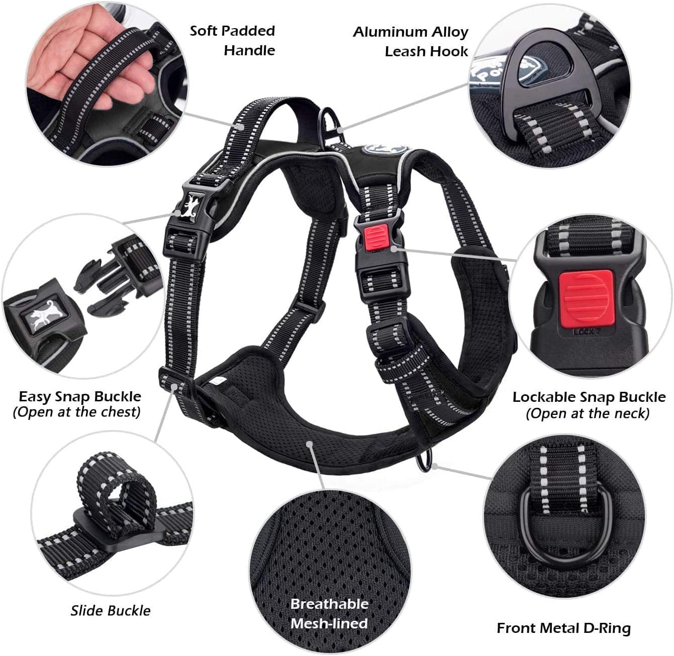 PoyPet No Pull Dog Harness, No Choke Reflective Oxford Outdoor Vest (Black,S)