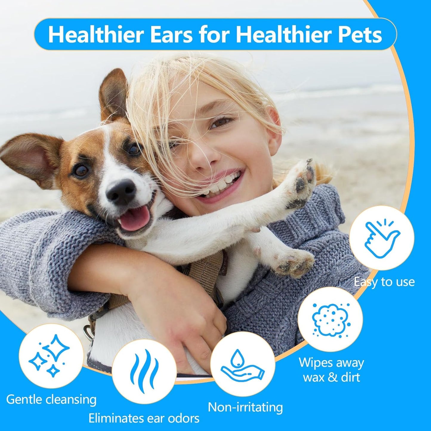 Dog Ear Finger Wipes, Dog and Cat's Ears Ear Cleaning Wipes, can Remove Dirt and Earwax,Wipes 60 Pieces