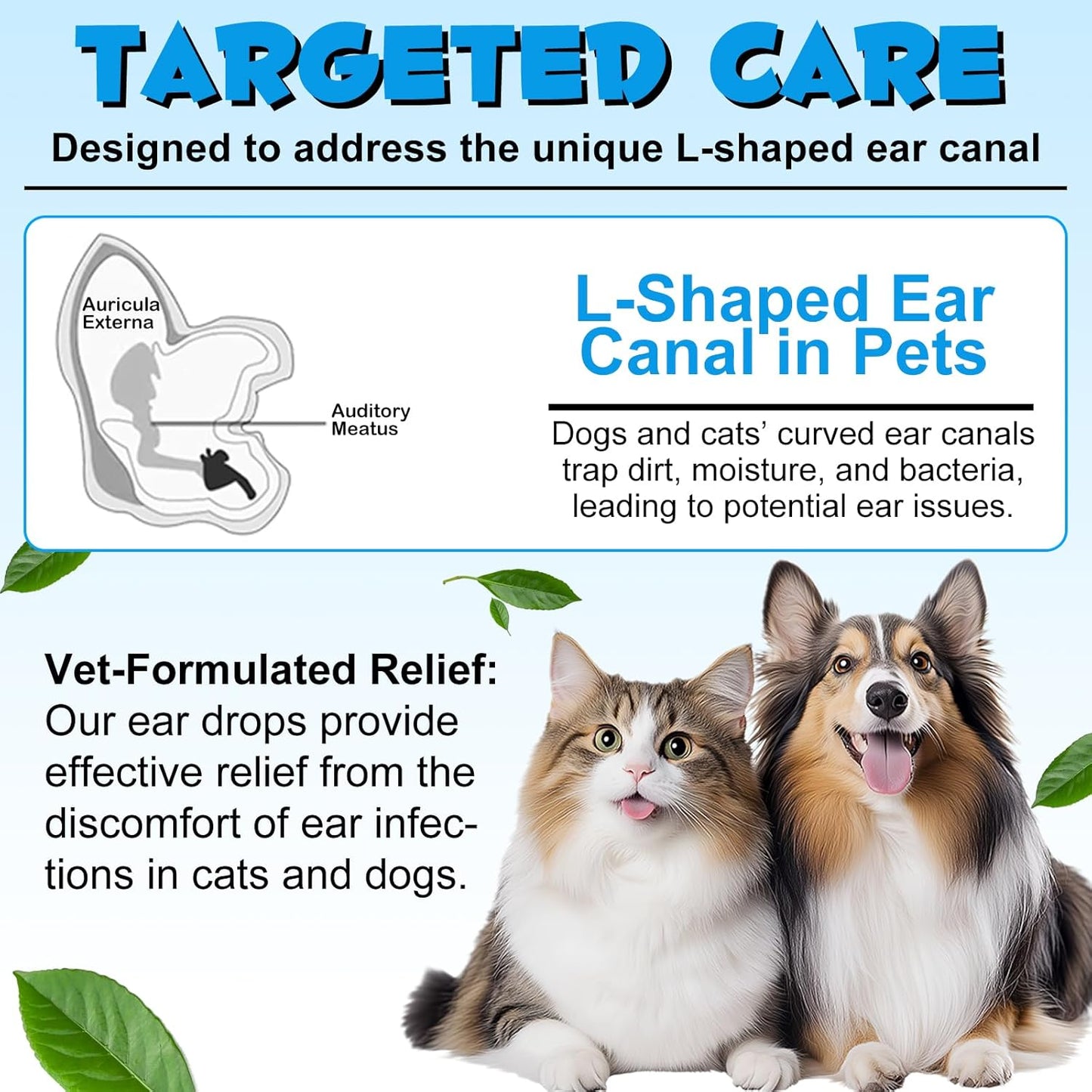 Cat & Dog Ear Infection Treatment Drops, Pets Ear Cleaning Solution Drops with 1% Hydrocortisone Soothing Dog Yeast Infection, Treats Ear Infections, Itchy Ear Relief, Cat Ear Care Supplies