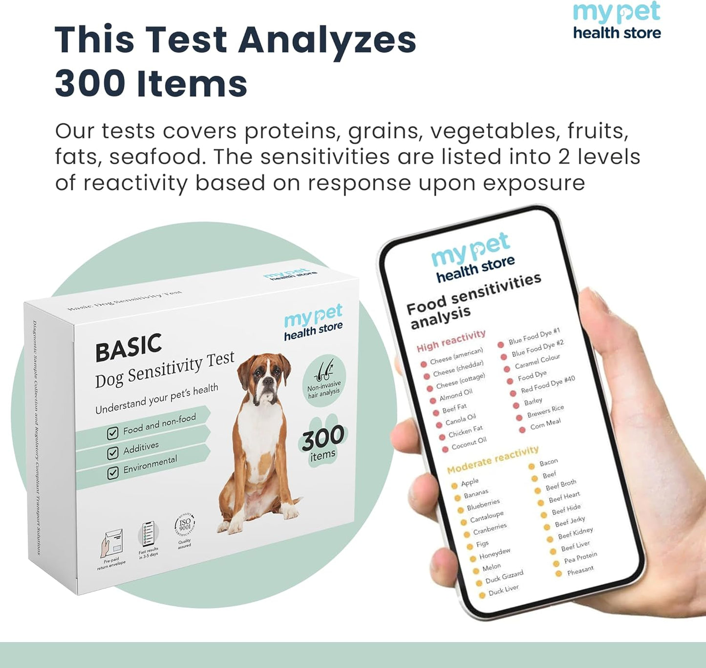 Sensitivity Test - Home Dog Sensitivity Test | 300 Items Checked | Fast 3-5 Day Results | Painless Hair Sample Method | Food, Environment & Additives Analysis
