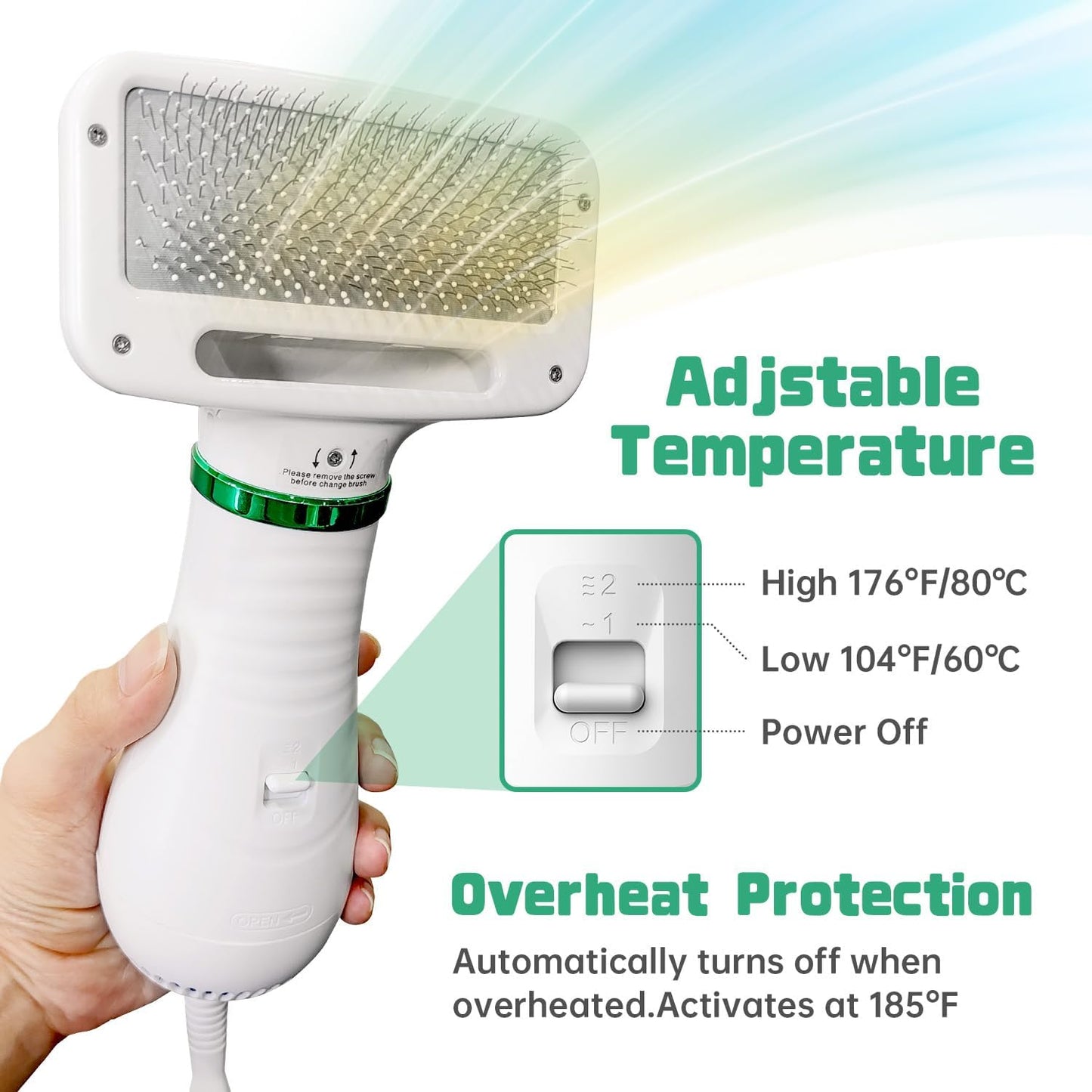 Dog Hair Dryer, 2-in-1 Dog Blow Dryer with Slicker Brush, 300W Pet Hair Dryer