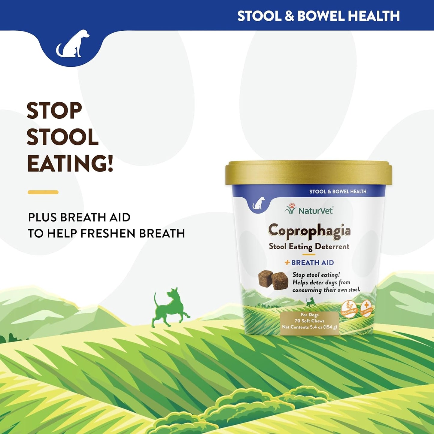 NaturVet Coprophagia Stool Eating Deterrent Plus Breath Aid for Dogs, 70 ct Soft Chews, Made in USA
