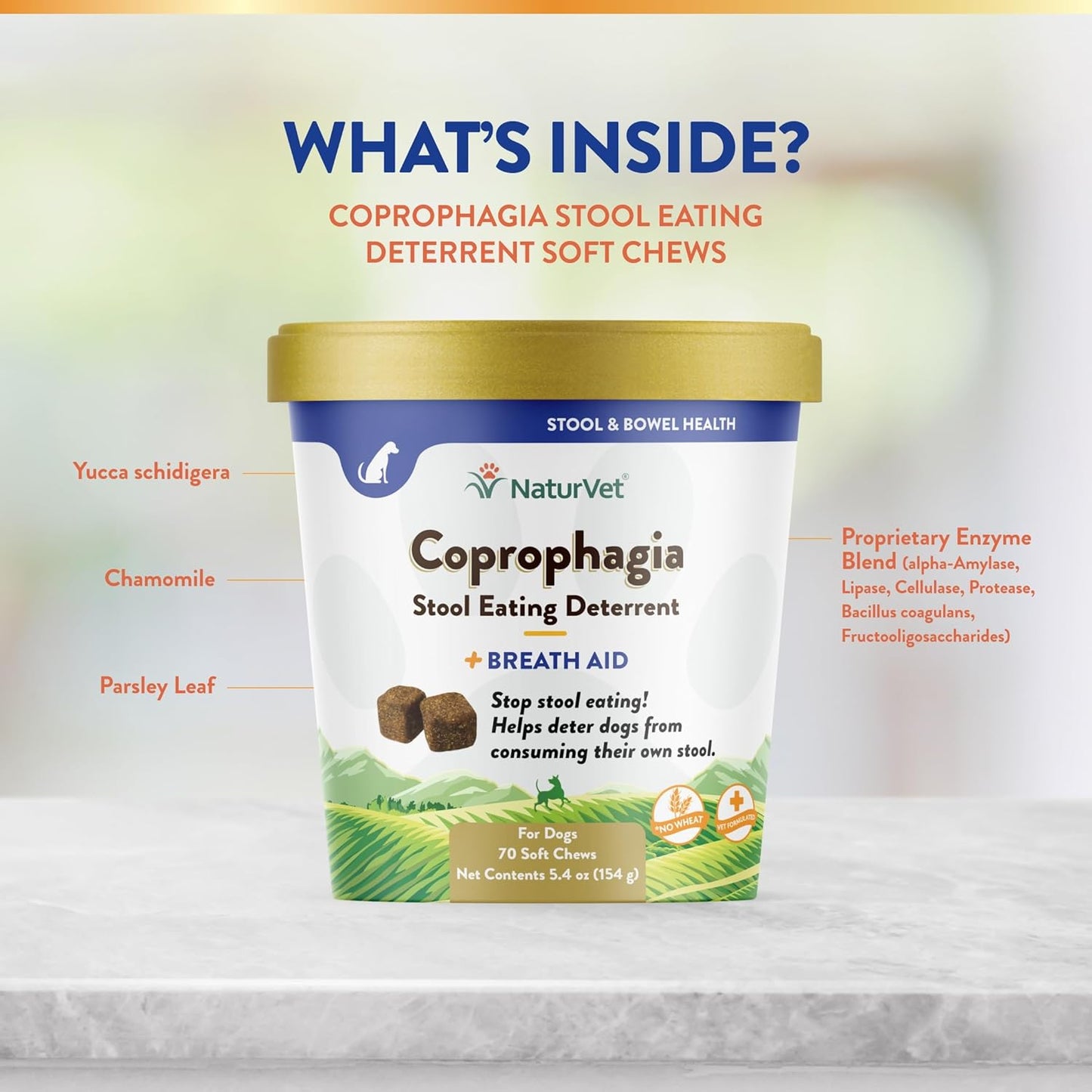 NaturVet Coprophagia Stool Eating Deterrent Plus Breath Aid for Dogs, 70 ct Soft Chews, Made in USA