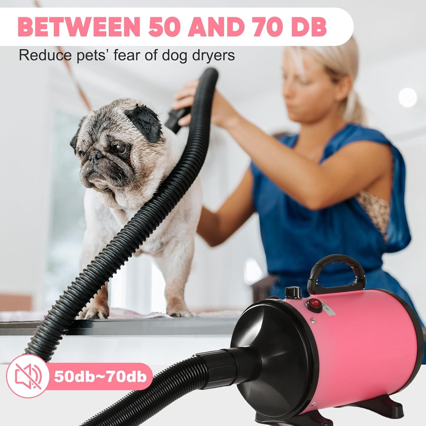 AHWOiHS Dog Hair Dryer 2800 W Dog Hair Dryer Blower Very Quiet with Adjustable