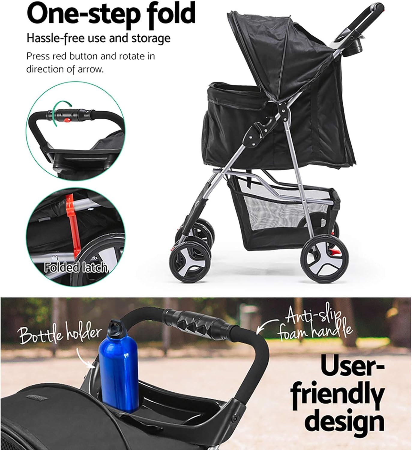 i.Pet Pet Stroller, Double Cat Dog Carrier Backpack Travel Strollers Pram Seat