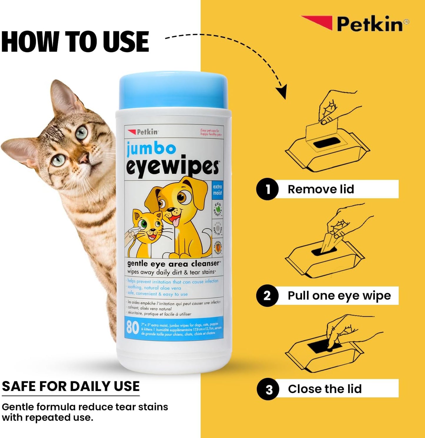 Petkin FBA_537862 Eye Wipes, 80 Pack
