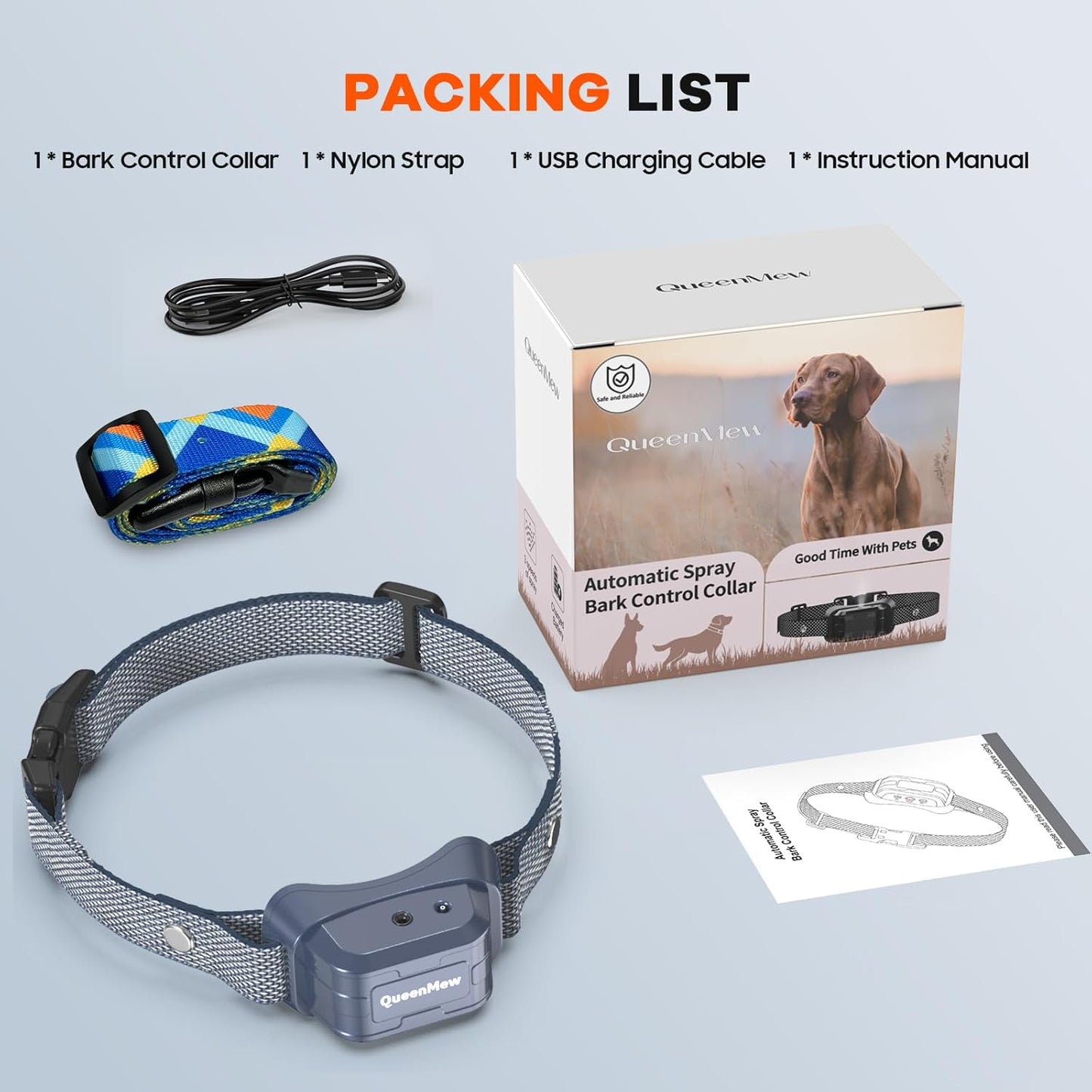 Anti Barking Dog Collars, Spray Bark Collar with 3 Adjustable Sensitivity & Spray Levels