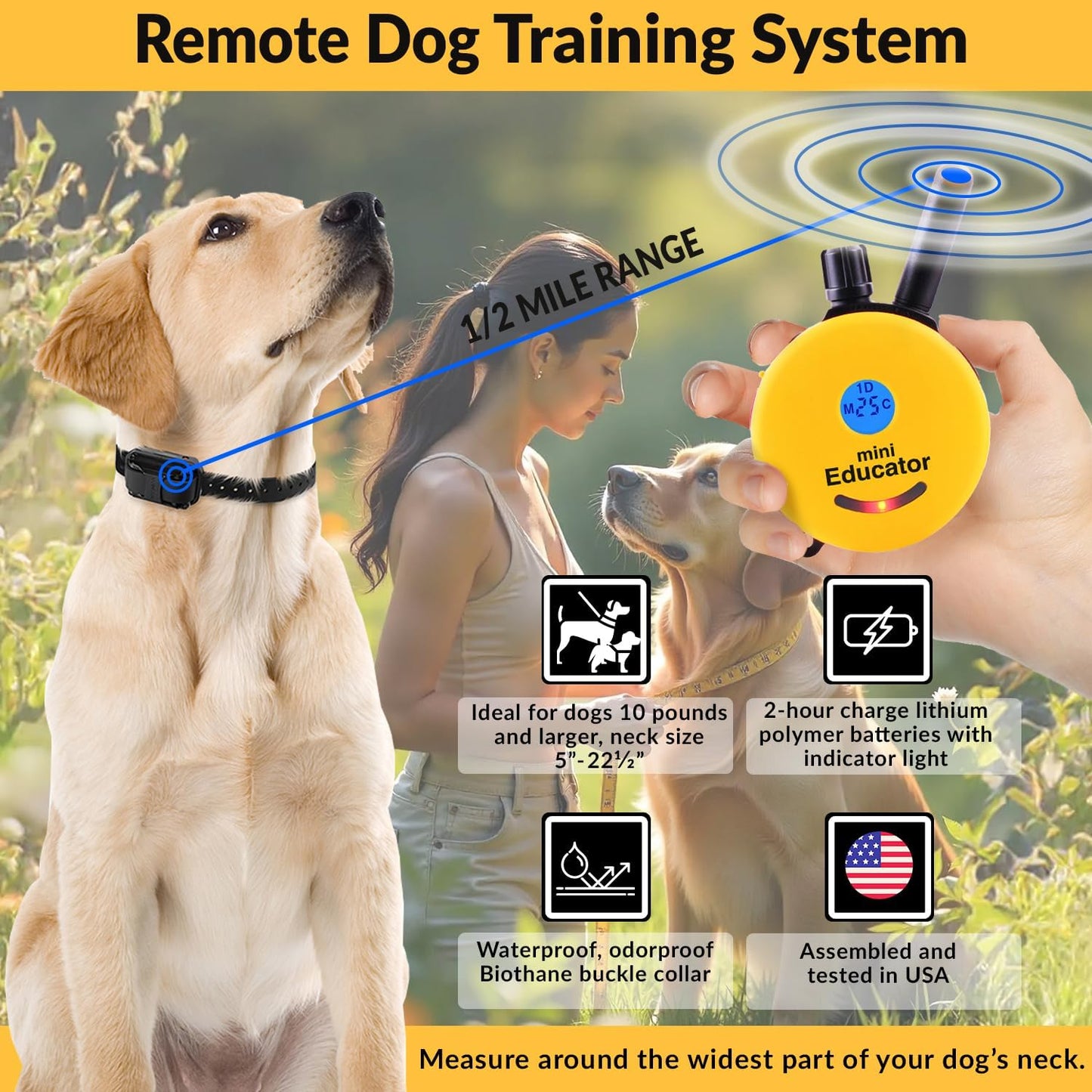 E-Collar – Educator ET-300-1/2 Mile Waterproof Remote Dog Training Collar Includes Premium Finger Clicker Trainer