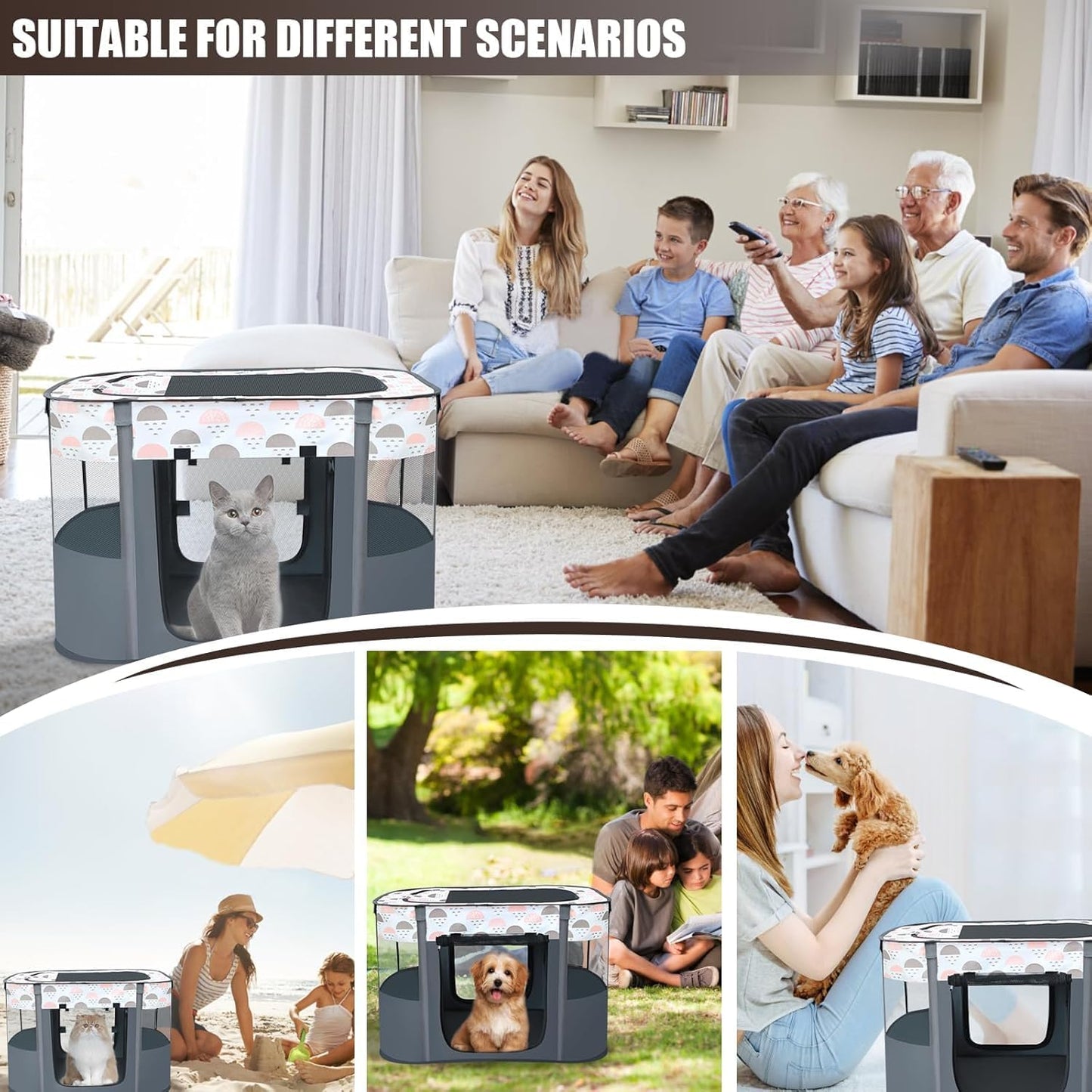 Portable Pet Playpen,Dog Play Pen Indoors,Foldable Dog Cat Tent with Carry Bag for Puppy Kittens(Small)