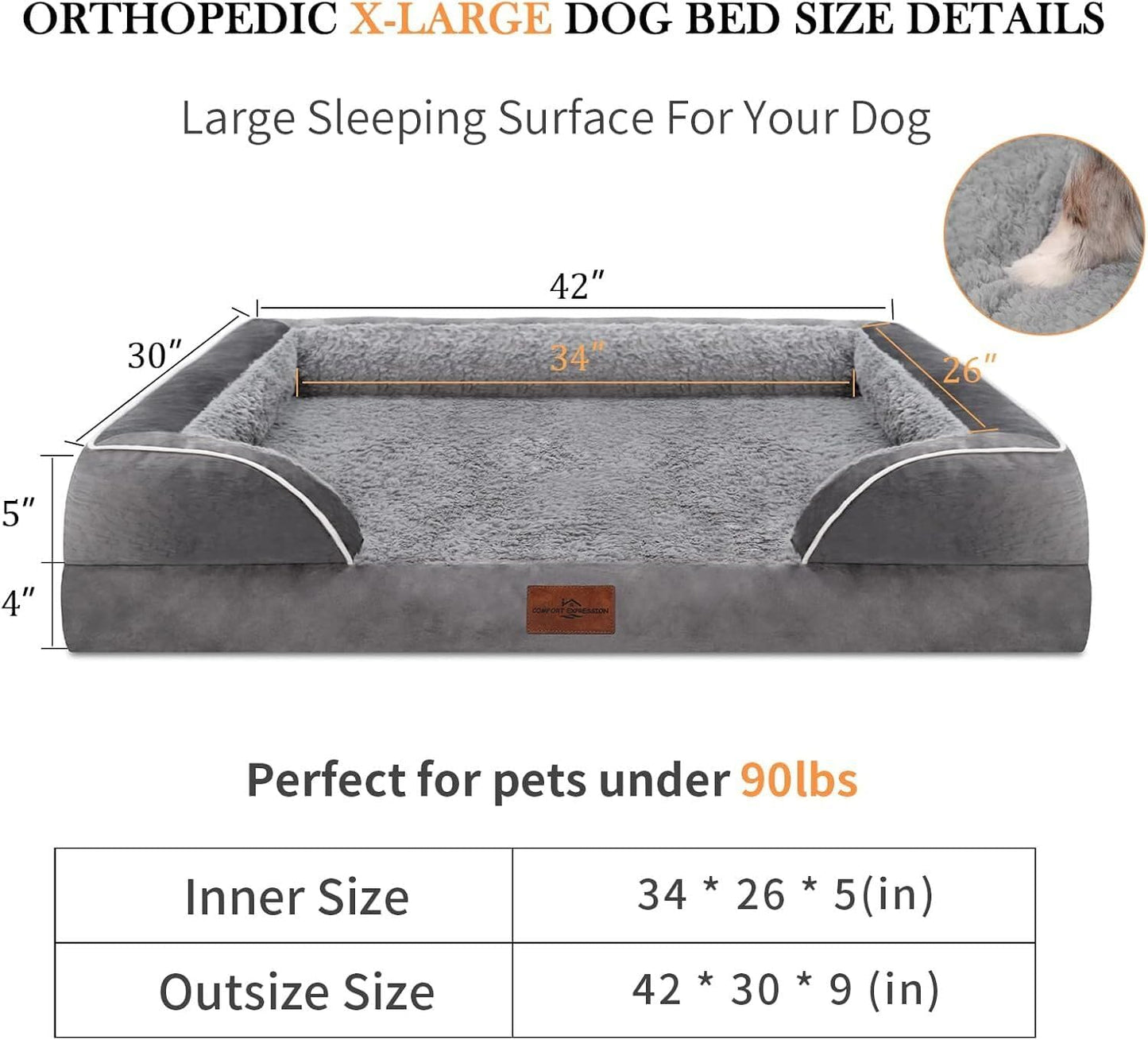 Comfort Expression Waterproof Orthopedic Dog Bed Foam Dog Beds for Extra Large