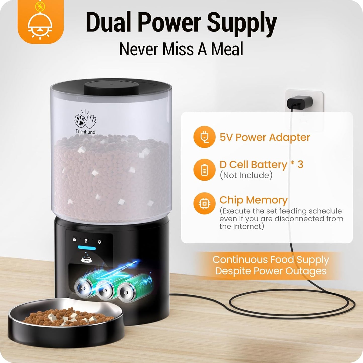 Frienhund Automatic Cat Feeder with 5G WiFi: Automatic Dog Feeder with 5L