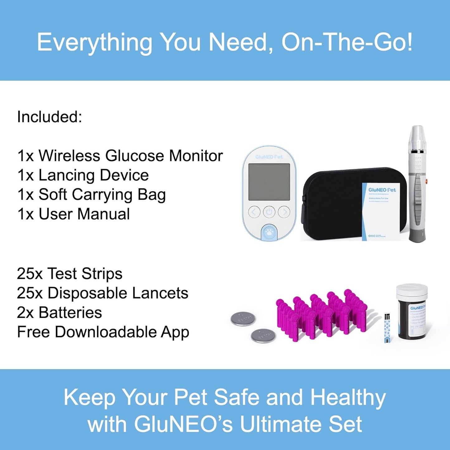 OHC GluNEO Pet Blood Glucose Monitoring System for Cats and Dogs