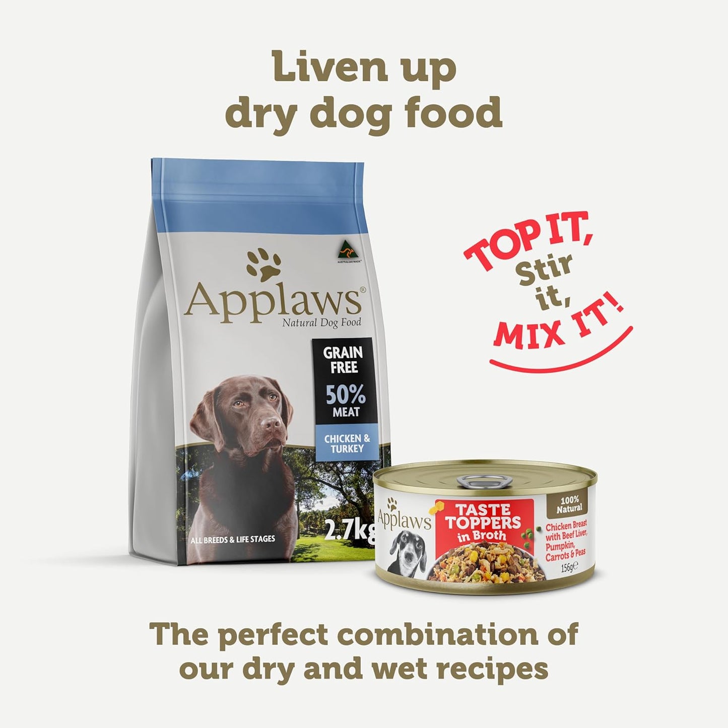 Applaws Taste Toppers 100% Natural Wet Dog Food Chicken Breast with Beef Liver & Vegetables in Broth Tin 156g (Pack of 16), Limited Ingredients Pet Food