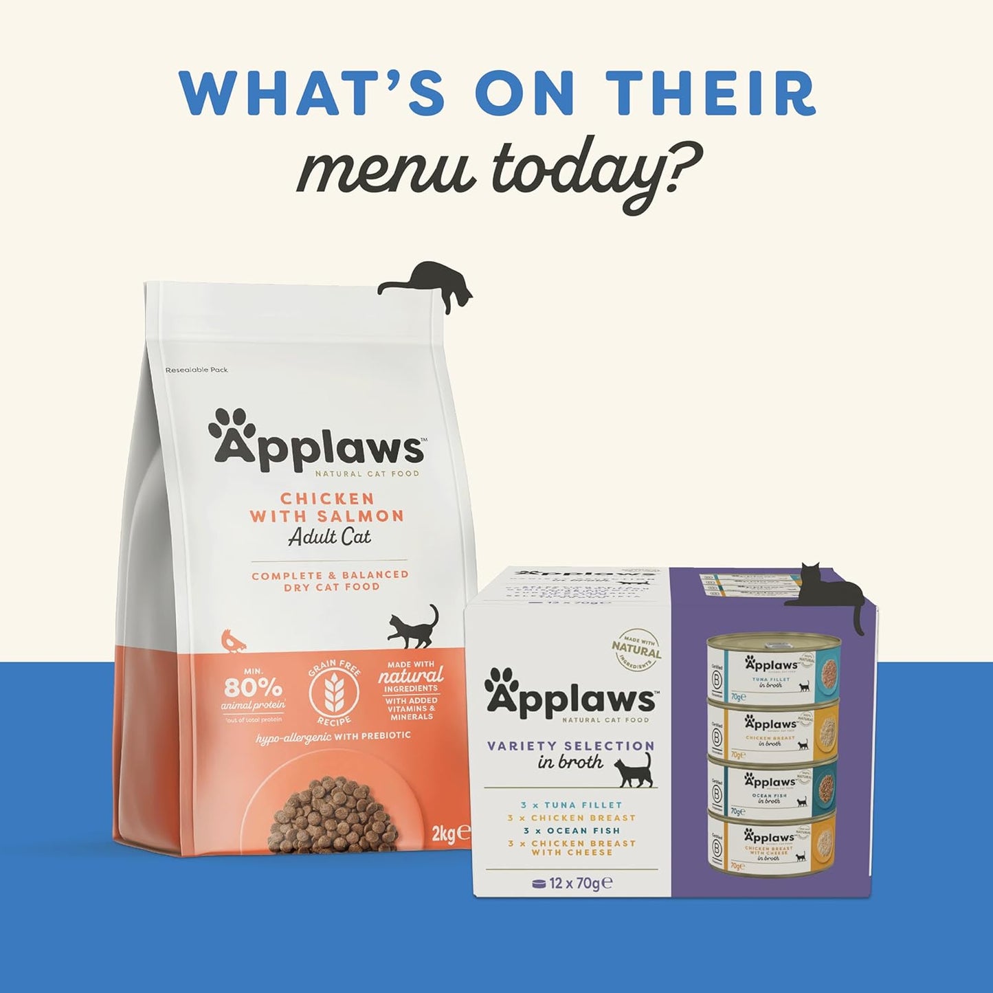 Applaws 100% Natural Wet Cat Food Tuna Fillet with Salmon in Broth, Limited Ingredients Pet Food 70g Pouch (Pack of 16)