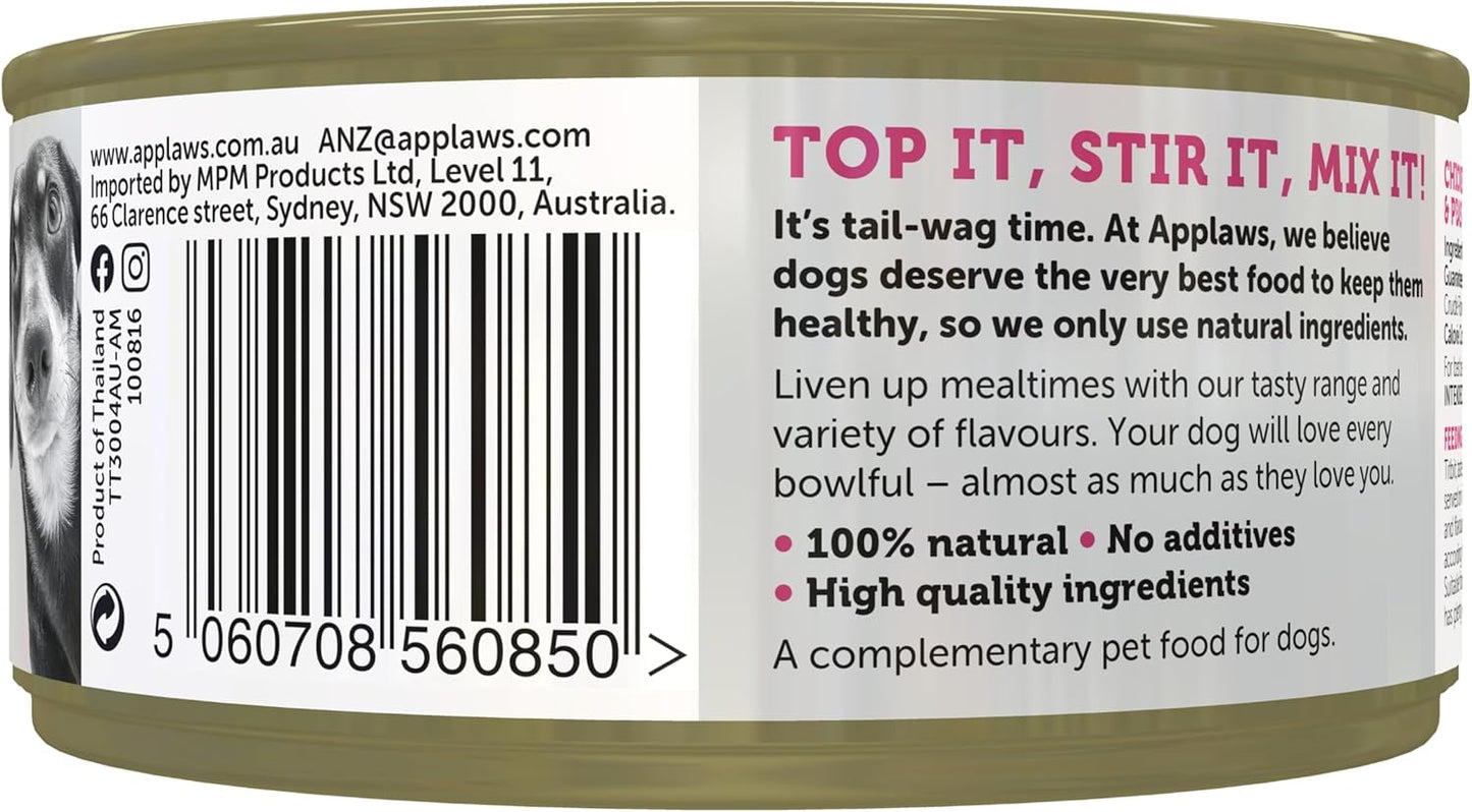 Applaws Taste Toppers 100% Natural Wet Dog Food Chicken Breast with Salmon & Vegetables in Broth Tin 156g (Pack of 16), Limited Ingredients Pet Food