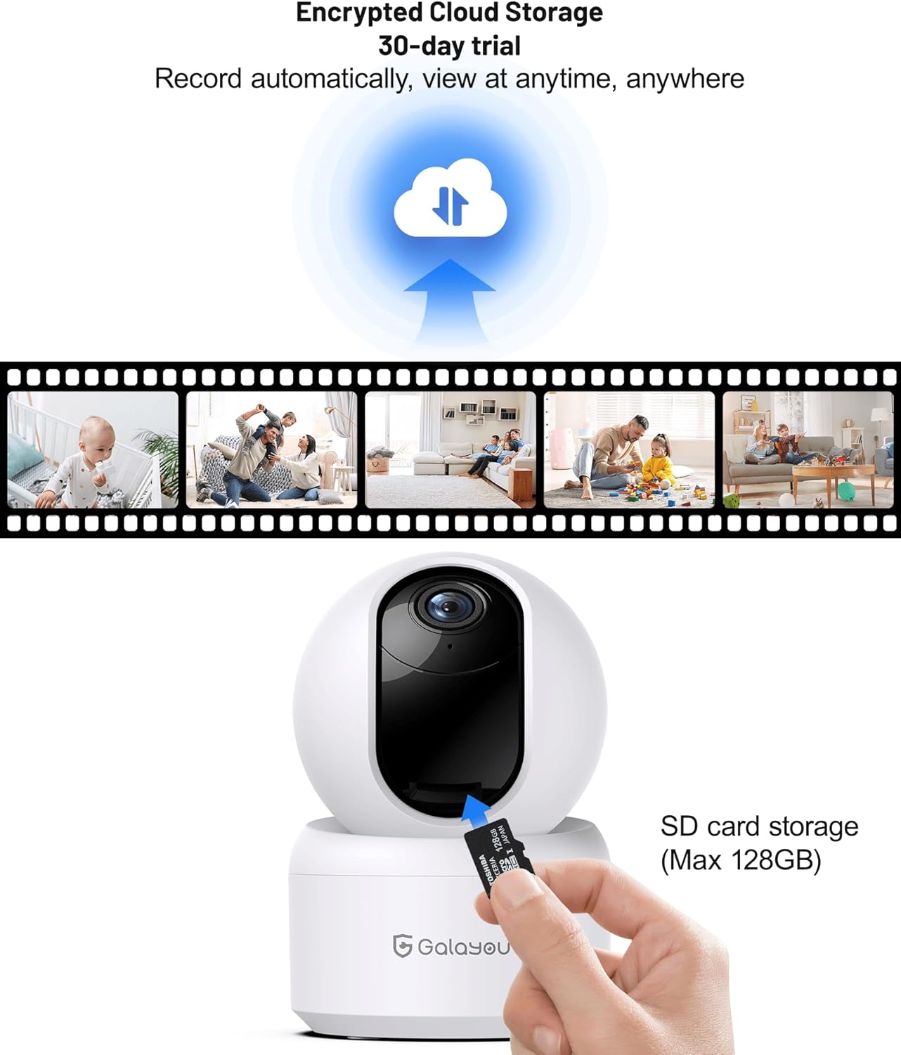 GALAYOU Indoor Security Camera 2K, 360 Degree 2.4G WiFi Home Security for Baby/Pet