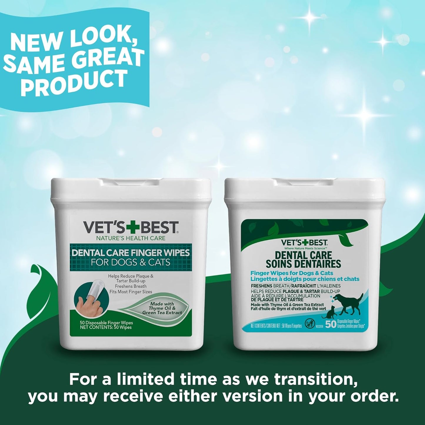 Vet's Best Finger Dental Wipes for Dogs and Cats – 50 Count