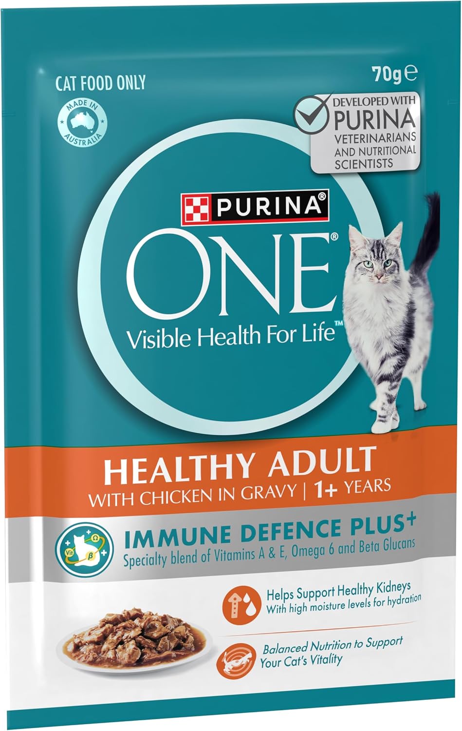 PURINA ONE Adult Wet Cat Food Succulent Chicken in Gravy Pouch 12x70g