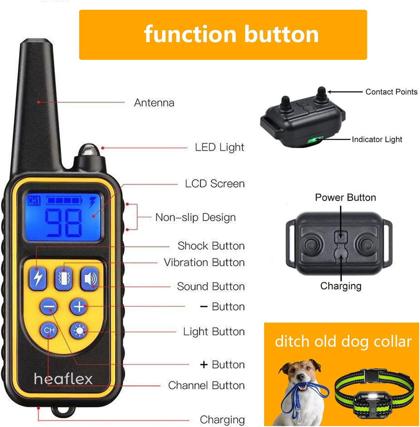 Dog Shock Collar with Remote, Dog Training Electric Collar, Waterproof Rechargeable
