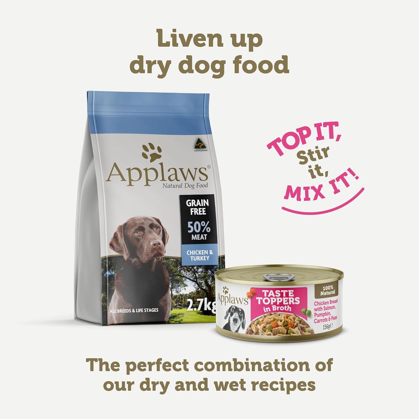 Applaws Taste Toppers 100% Natural Wet Dog Food Chicken Breast with Salmon & Vegetables in Broth Tin 156g (Pack of 16), Limited Ingredients Pet Food