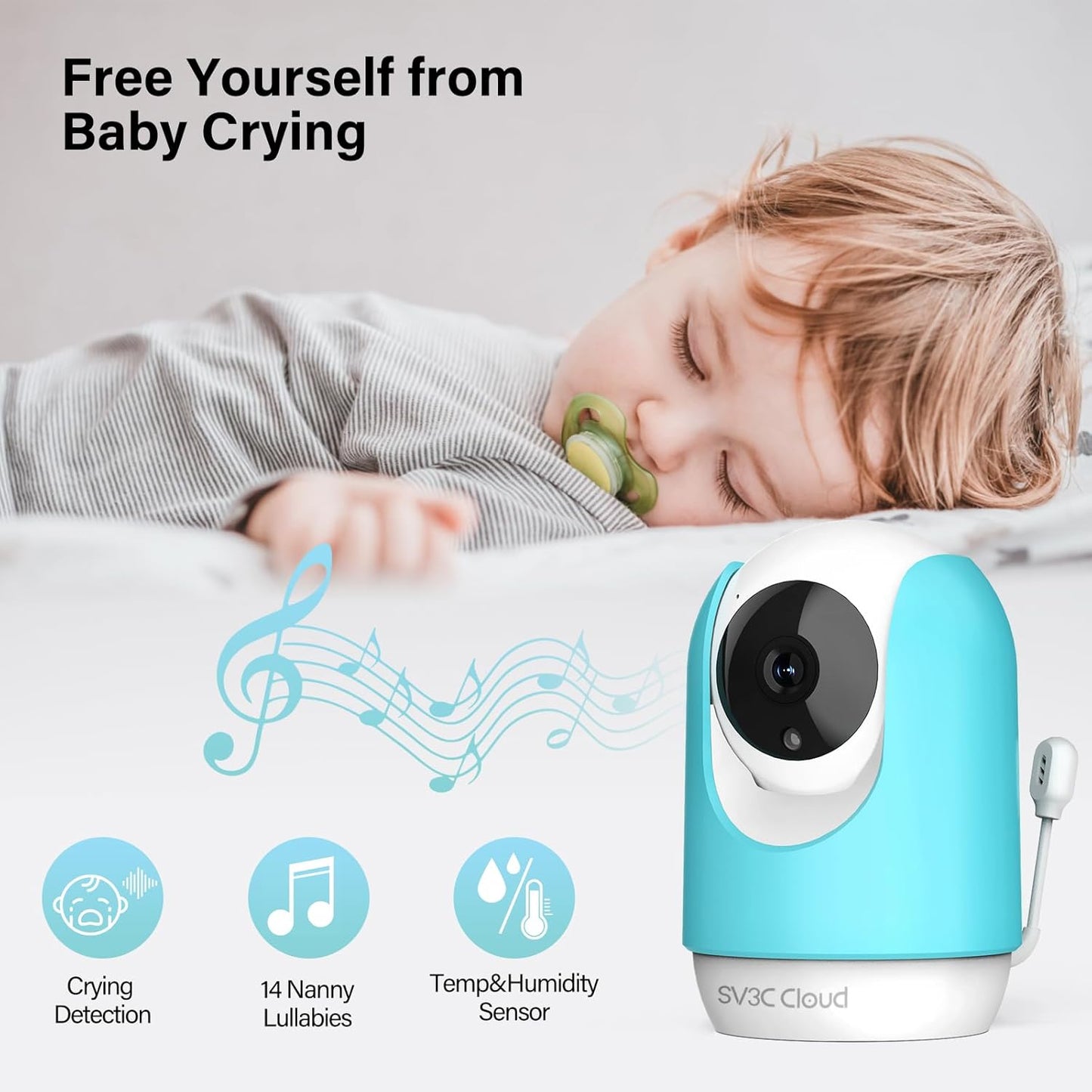 SV3C Indoor Security Camera 2K Pan/Tilt Wireless WiFi Pet Camera Temp & Humidity Cry Noise and Motion Detection, Two Way Audio 2.4G&5G Baby with Alexa