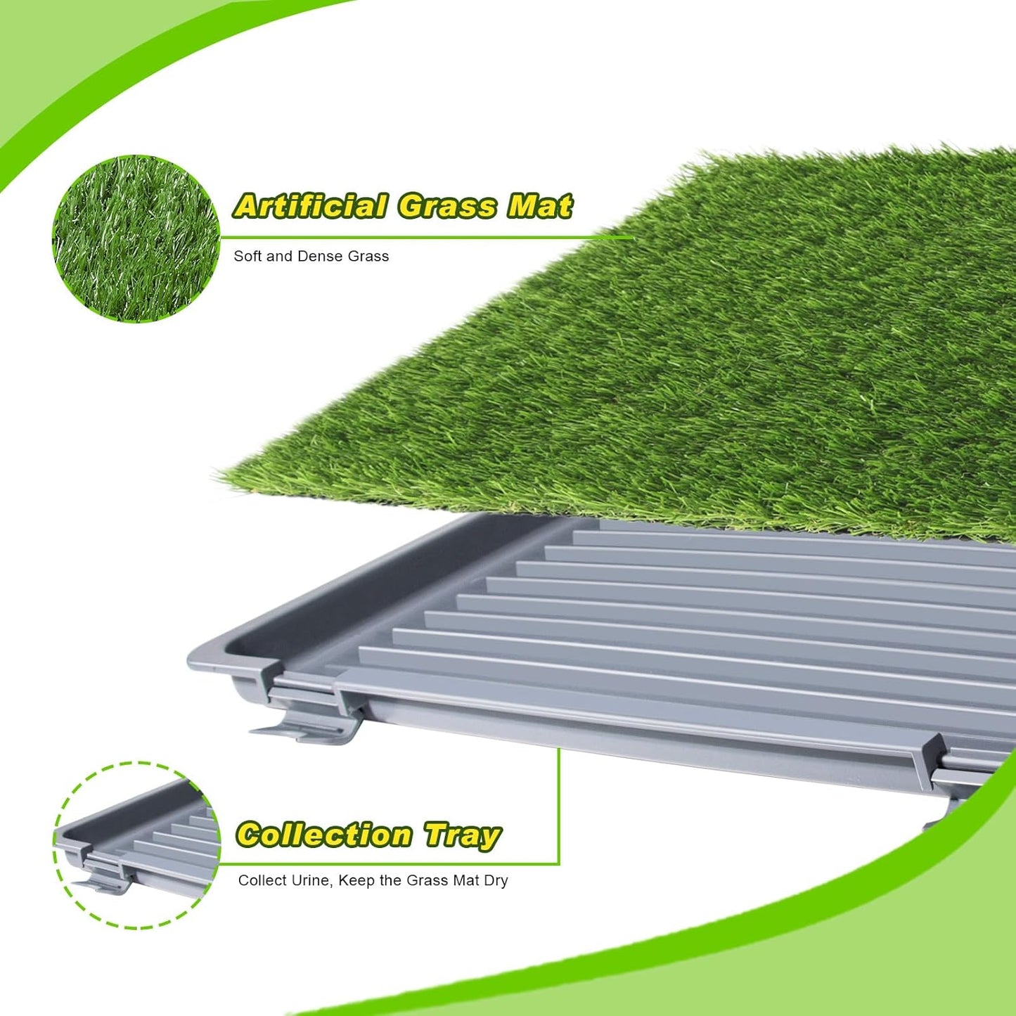Dog Grass Pad with Tray: Reusable Training Pad with 3-Pack Replaceable Artificial Grass - Quick Absorbent Indoor Portable Dog Patio Potty, Washable Pee Pad for Small Medium to Large Dog, 22"x18" Grey