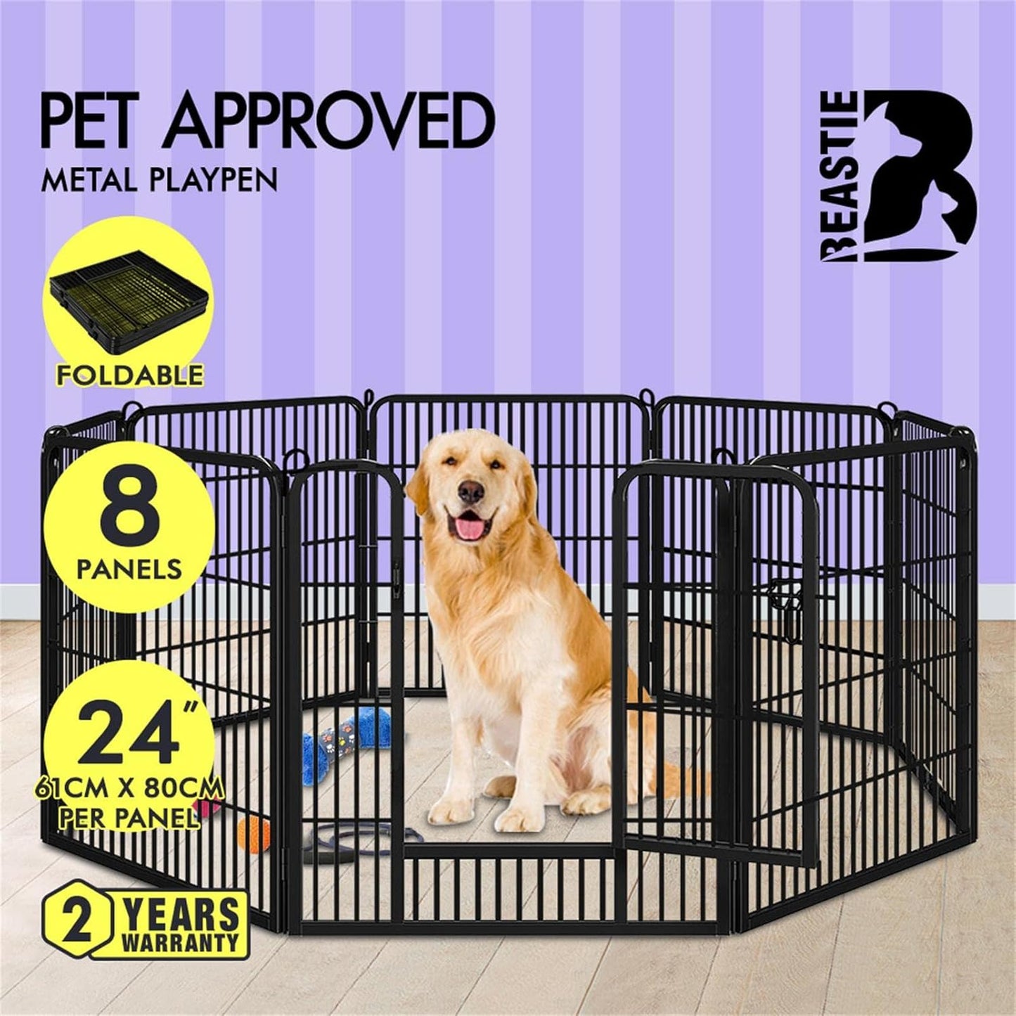 Beastie 24" Foldable Pet Dog Metal Playpen Enhanced, Universal Portable Pet Exercise Cage