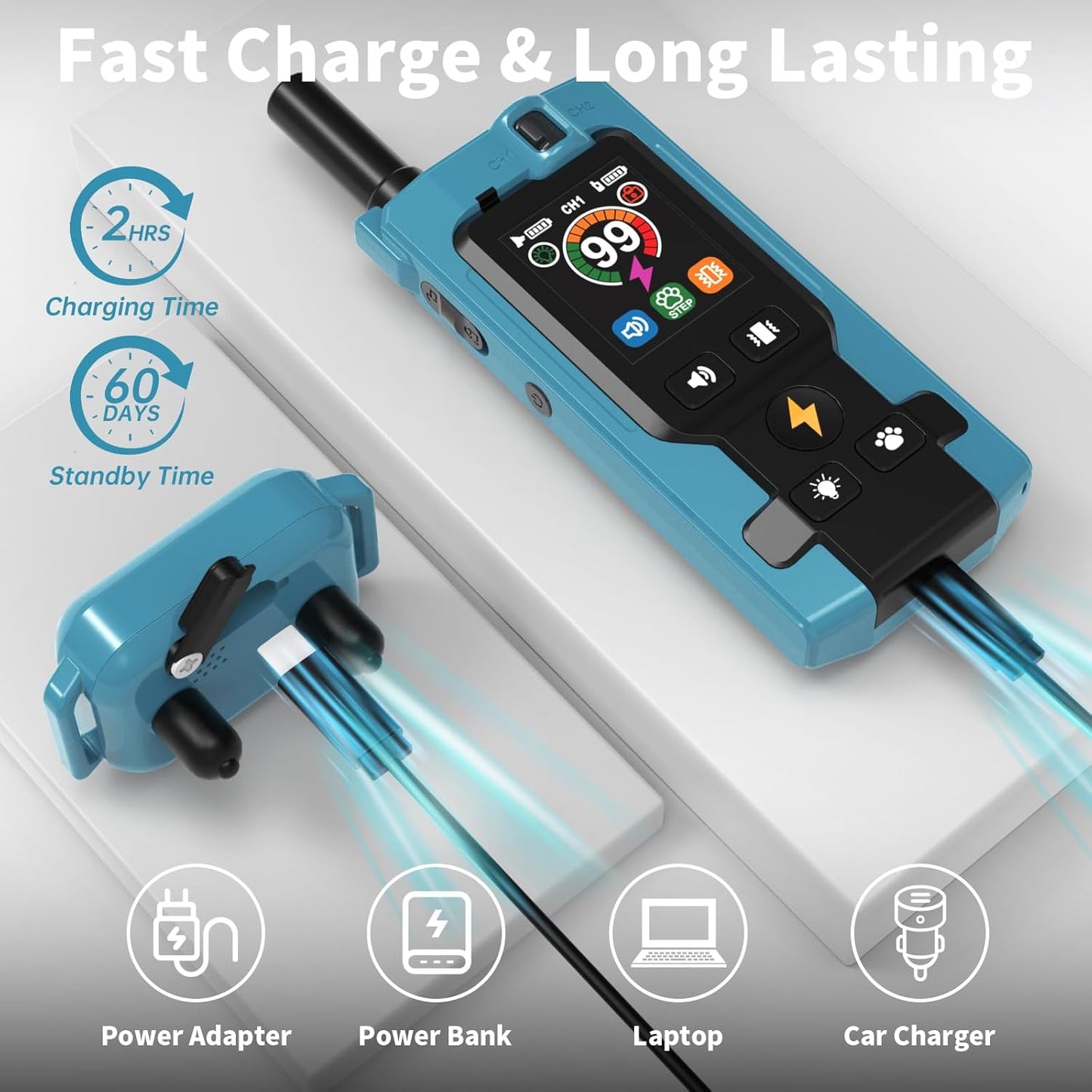 Frayo Dog Training Collar with Remote - 5 Training Modes 3300FT Electric Dog Shock Collar IP67 Waterproof Rechargeable E Collar for Large Medium Small Dogs (Blue)