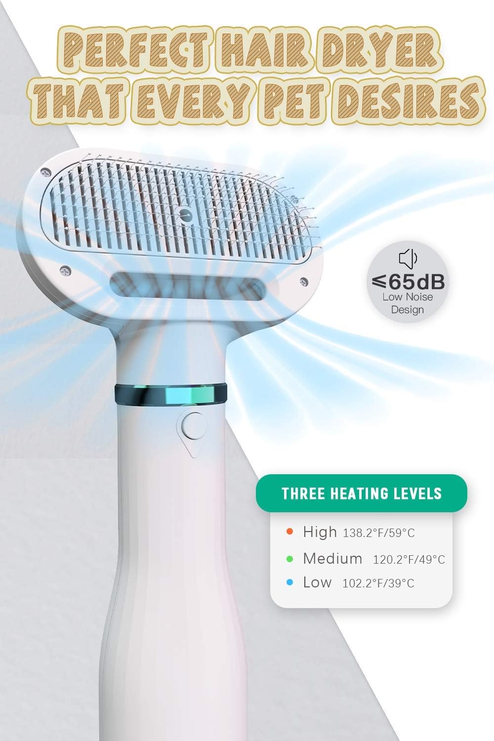 Pet Hair Dryer with Dog Slicker Brush, 2-IN-1 Pet Grooming Brush Dog