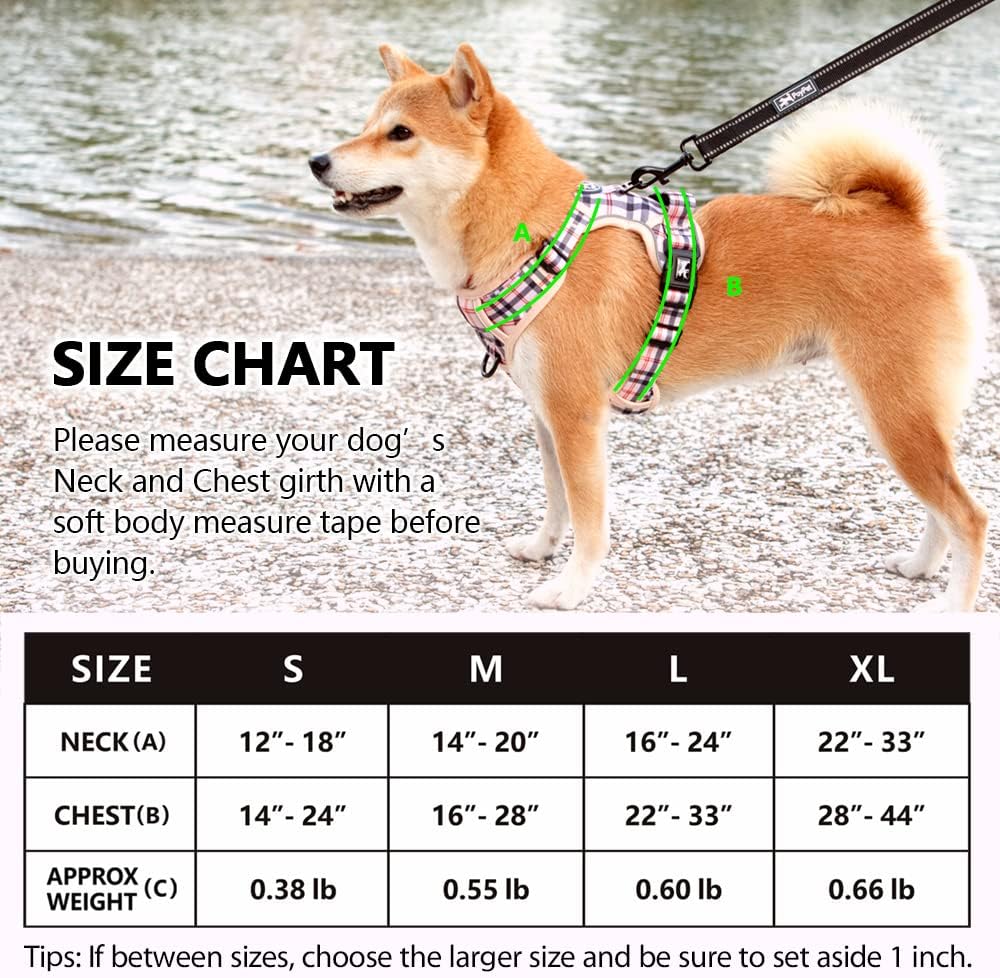 PoyPet No Pull Dog Harness, No Choke Reflective Oxford Outdoor Vest (Checkered Beige,S)